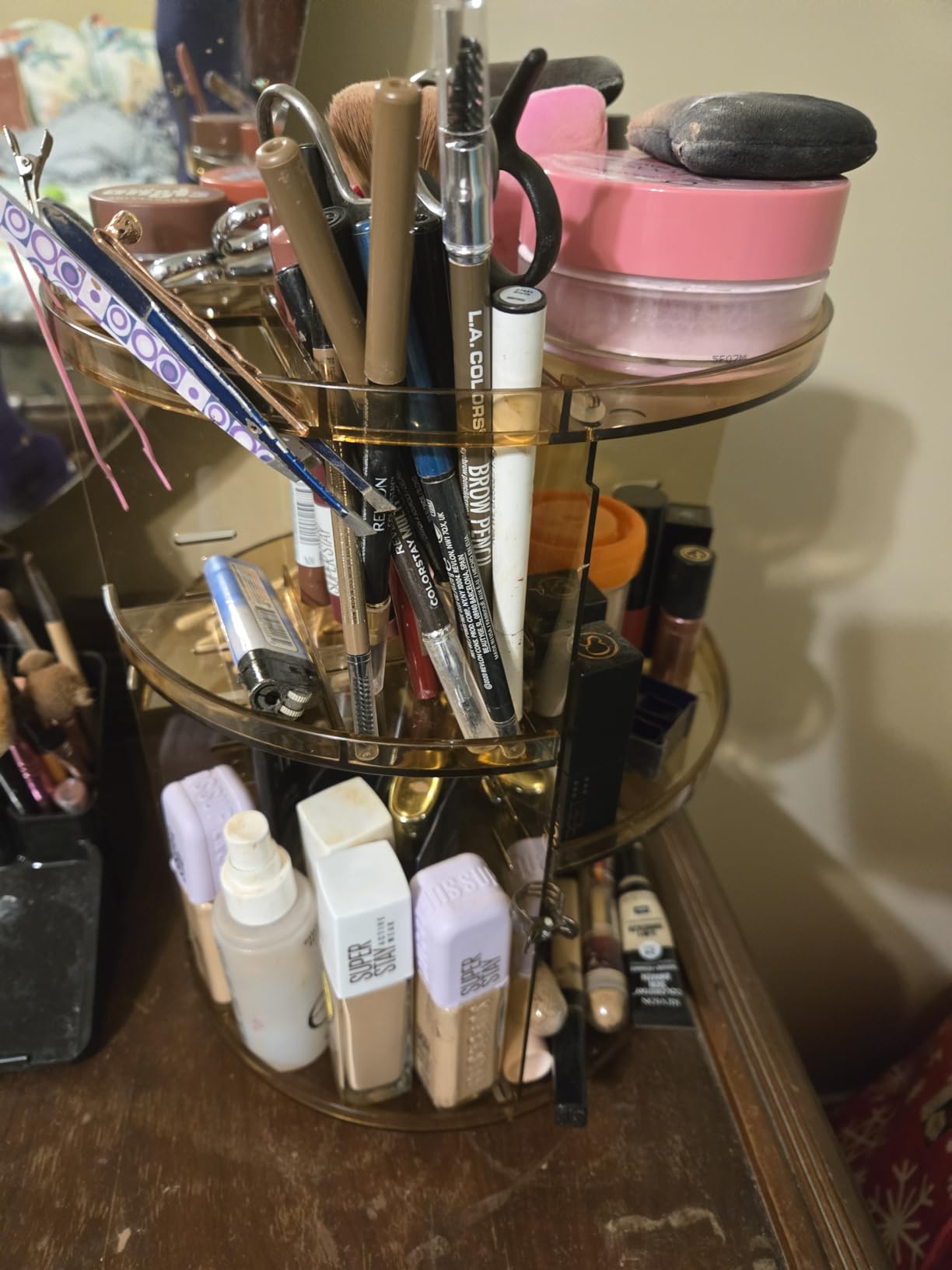 Masirs 360 Rotating Makeup Organizer Countertop, Adjustable Shelf, Clear customer photo 2