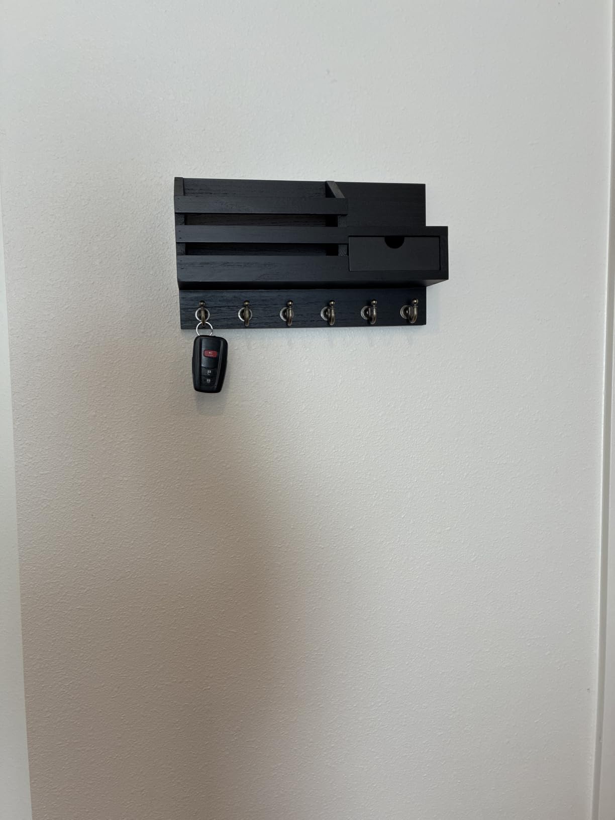 FifthQuarter Key Holder Wall Mount with Drawer and 6 Sturdy Hooks, A-Black customer photo 1
