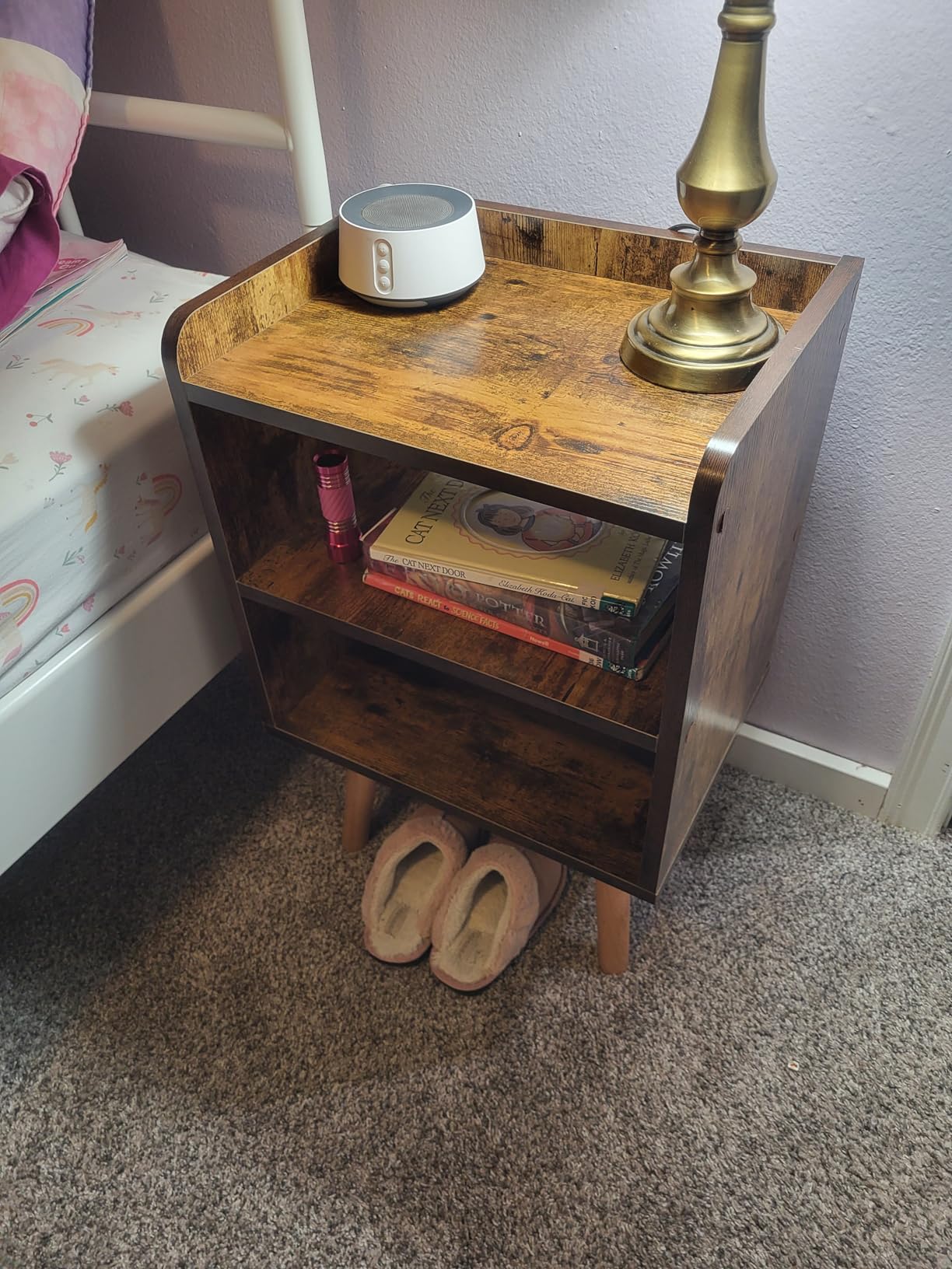 White Nightstand Small Bedside Table Kids Nightstand 3-tier Wood Side Table customer photo 1