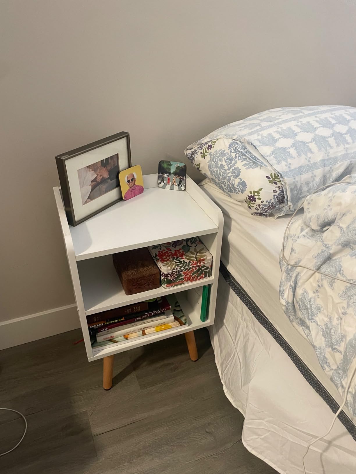 White Nightstand Small Bedside Table Kids Nightstand 3-tier Wood Side Table customer photo 2