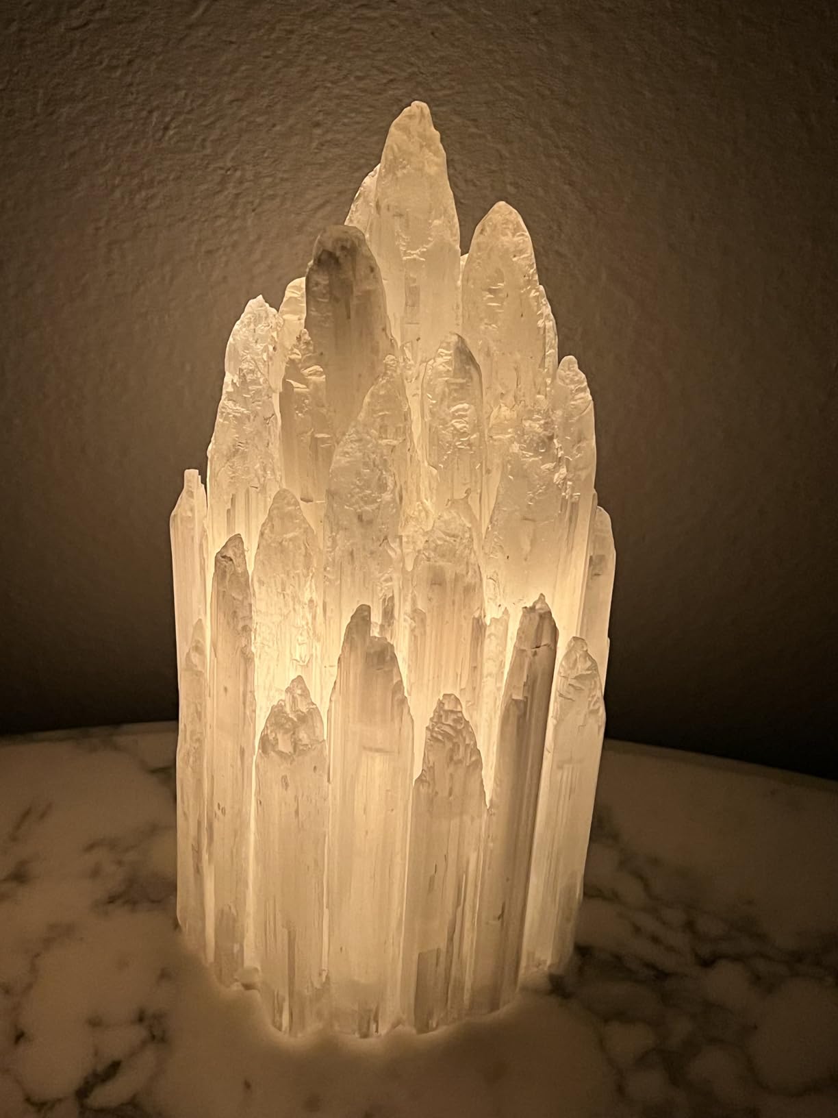 Handcrafted Selenite Lamp Carved Tower, White | Unique Bedside Night Light, Happy Light, Dimmable, Unique Table Lamp for Bedroom customer photo 1