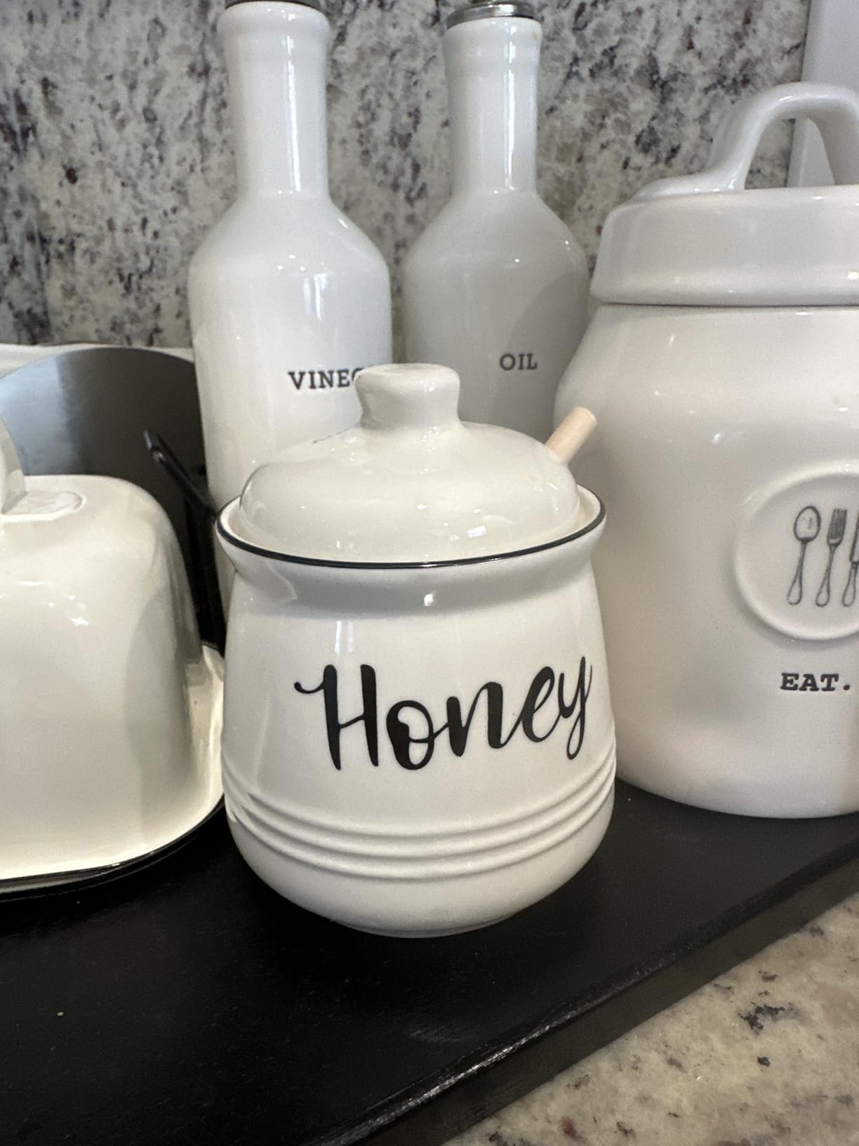 Farmhouse Porcelain Honey Jar with Dipper and Lid Set 12oz (White) customer photo 2
