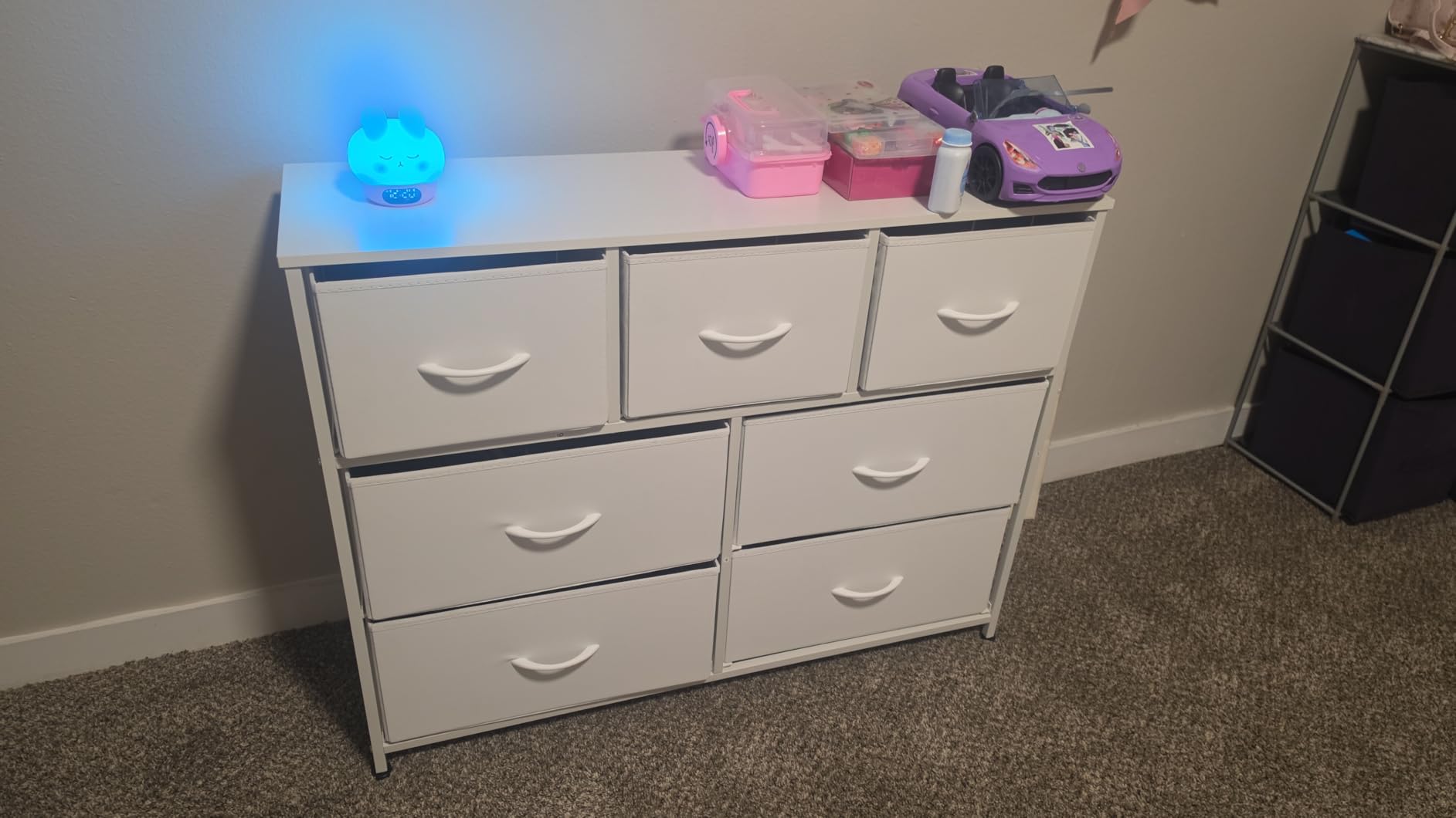 WLIVE Dresser for Bedroom, 7 Drawers, TV Stand, White | 7 roomy fabric drawers, Fits TVs up to 45 inch, Bedroom or living room, Wide storage design, Chest of drawers customer photo 1