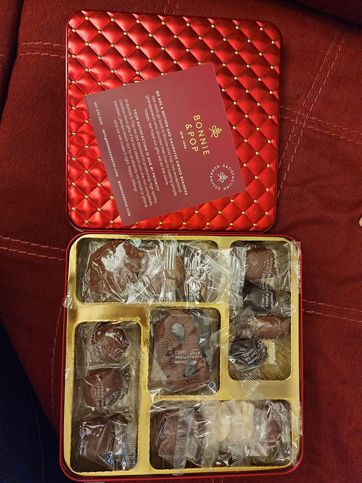 Mothers Day Chocolate Gift Basket - Gourmet Holiday Snack Gift Box Idea in Keepsake Tin - Mother, Mom, Women, Corporate, Food Set- Bonnie and Pop customer photo 1