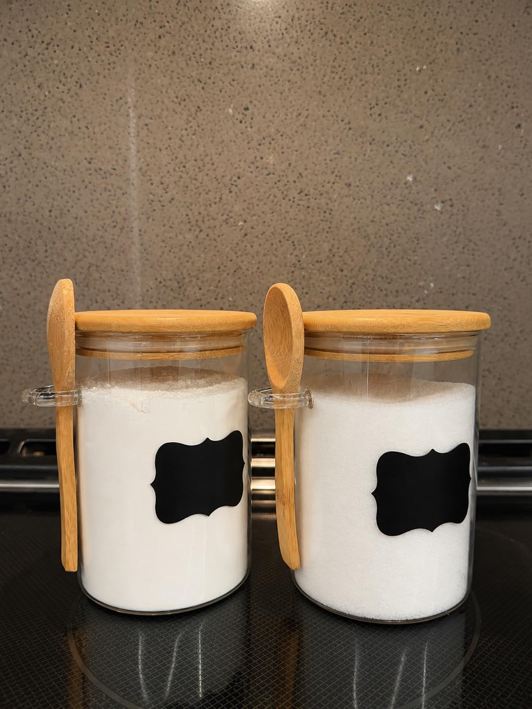 15 oz Glass Sugar Container, 2 Pack Coffee Container, Glass Jars with Lids, Bamboo Spoon customer photo 1