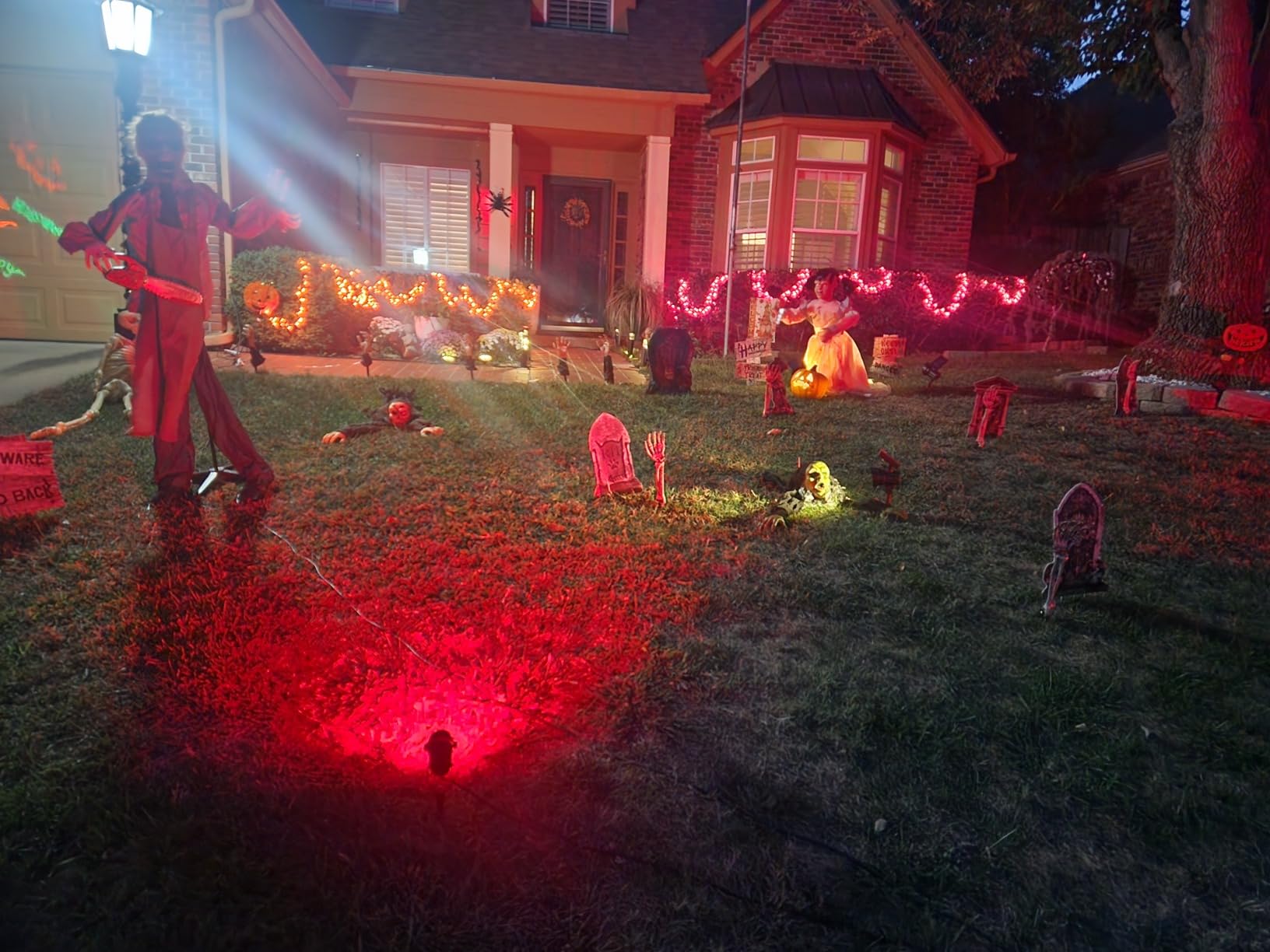 Haunted Hill Farm Lunging Pumpkin Carver Zombie Girl by Tekky, Motion-Activated Talking Halloween Animatronic for Indoor or Covered Outdoor Creepy Halloween Decorations, Plug-in or Battery Operated customer photo 1