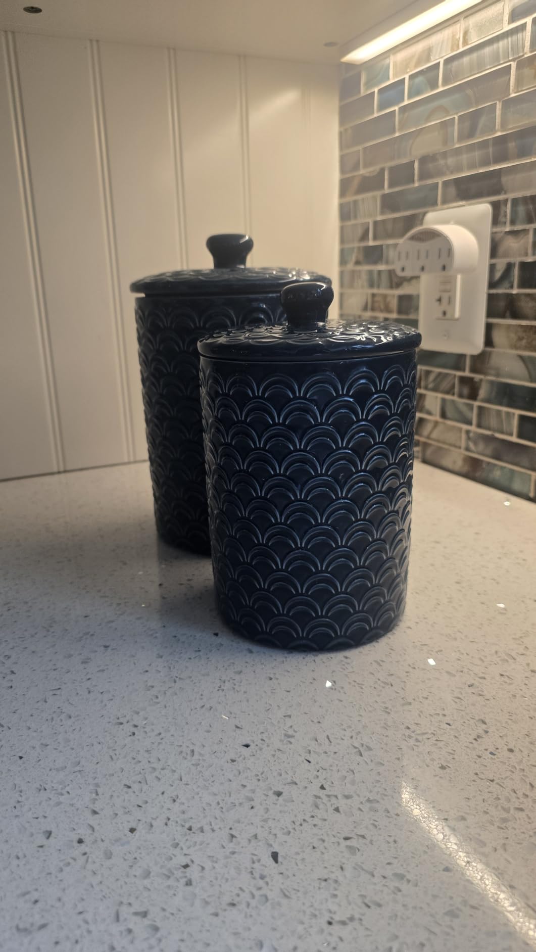 10 Strawberry Street Embossed Diamond Ceramic Kitchen Canister Set, Set of 3, Gray customer photo 1