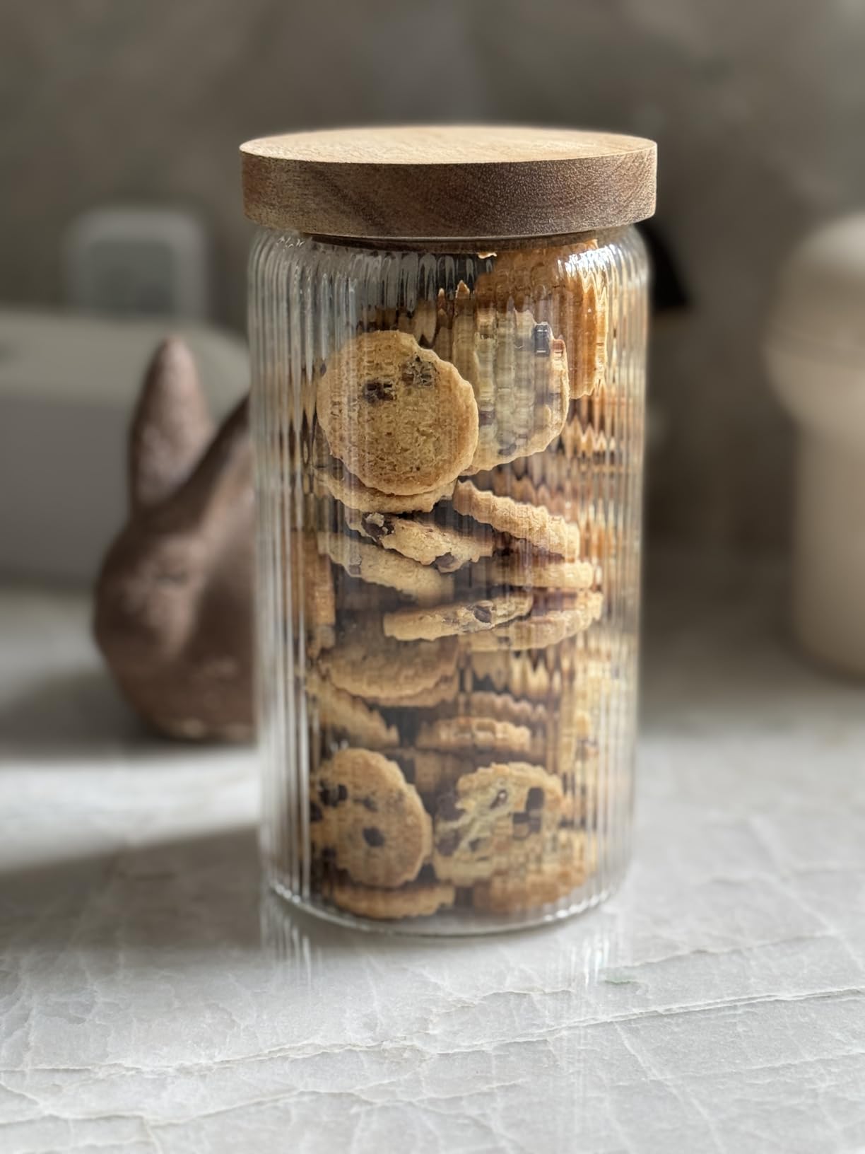 Mason & Fable Ribbed Glass Jar with Wooden Lid 17oz, Set of 3 | Airtight Fluted Storage Canisters for Food, Tea, Coffee, Candy/Spice customer photo 2