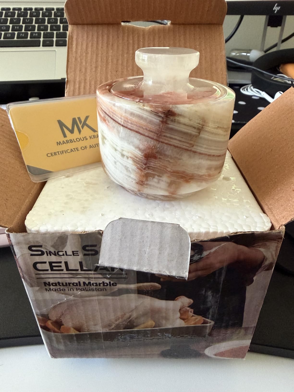 MARBLOUS KRAFTS Marble Salt Cellar with Lid 3