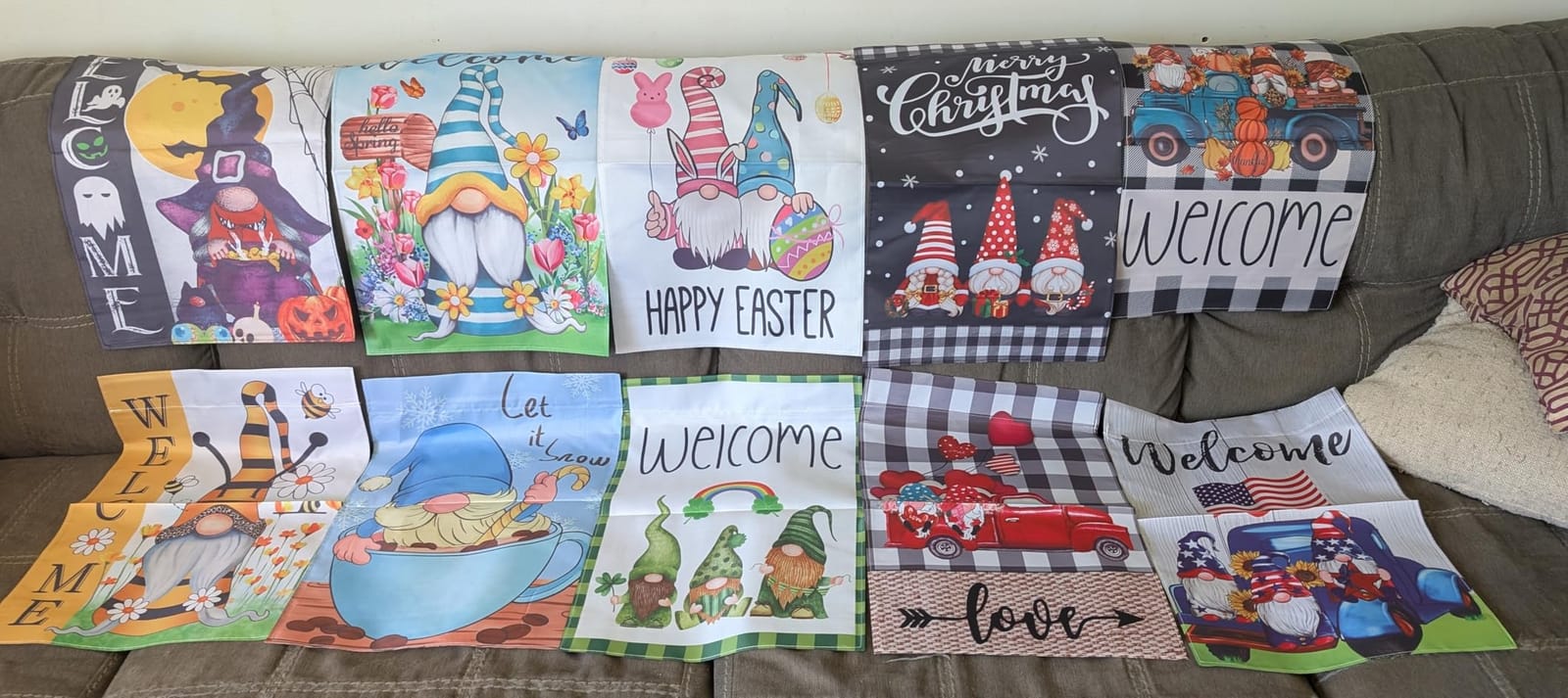 Set of 10 Gnome Seasonal Garden Flags, Double Sided 12 x 18 Inch Yard Flags customer photo 1