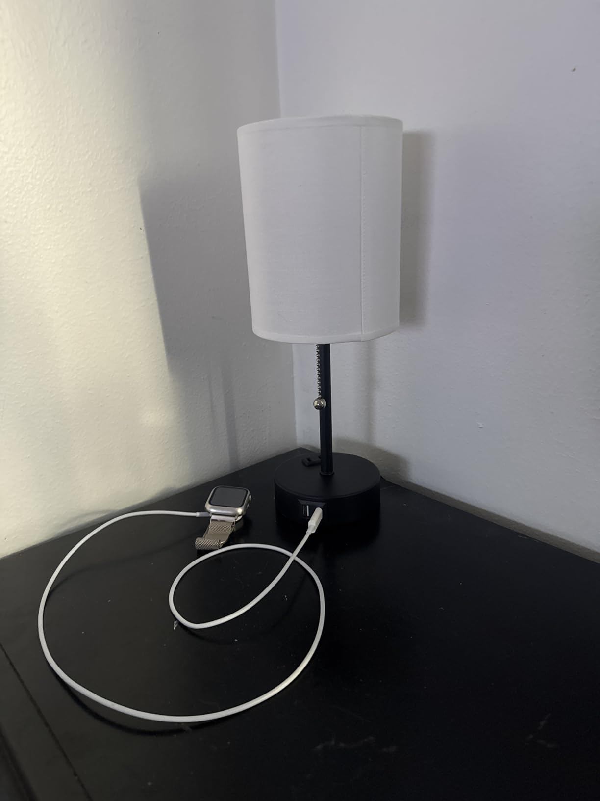 Dicoool Bedside Table Lamp for Bedroom - Small Desk Lamp with USB Ports | USB A+C Ports, AC Outlet, 3 Color Temperatures, LED Bulb Included, White Fabric Shade, Black Metal Base, 14