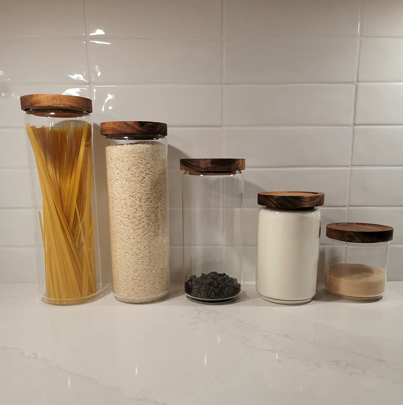 Flrolove Glass Canisters With Wooden Lids, Kitchen Jars for Storage 5 Pack | Glass Food Storage Containers with Lids, Cereal Containers Storage Canisters customer photo 1