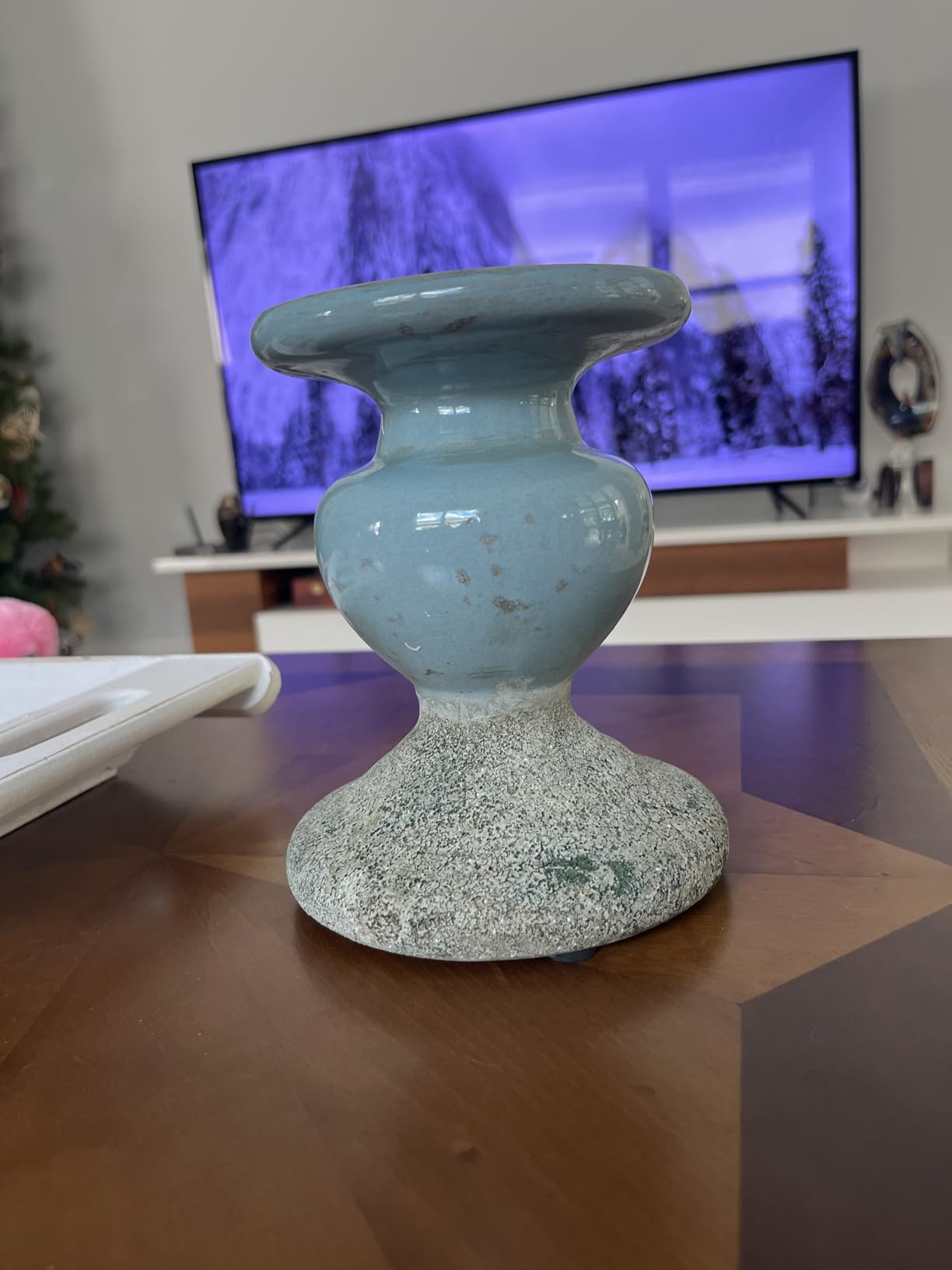 Creative Co-Op 2-Tone Sculptural Terracotta Pillar Candle Holder, Distressed Green customer photo 1