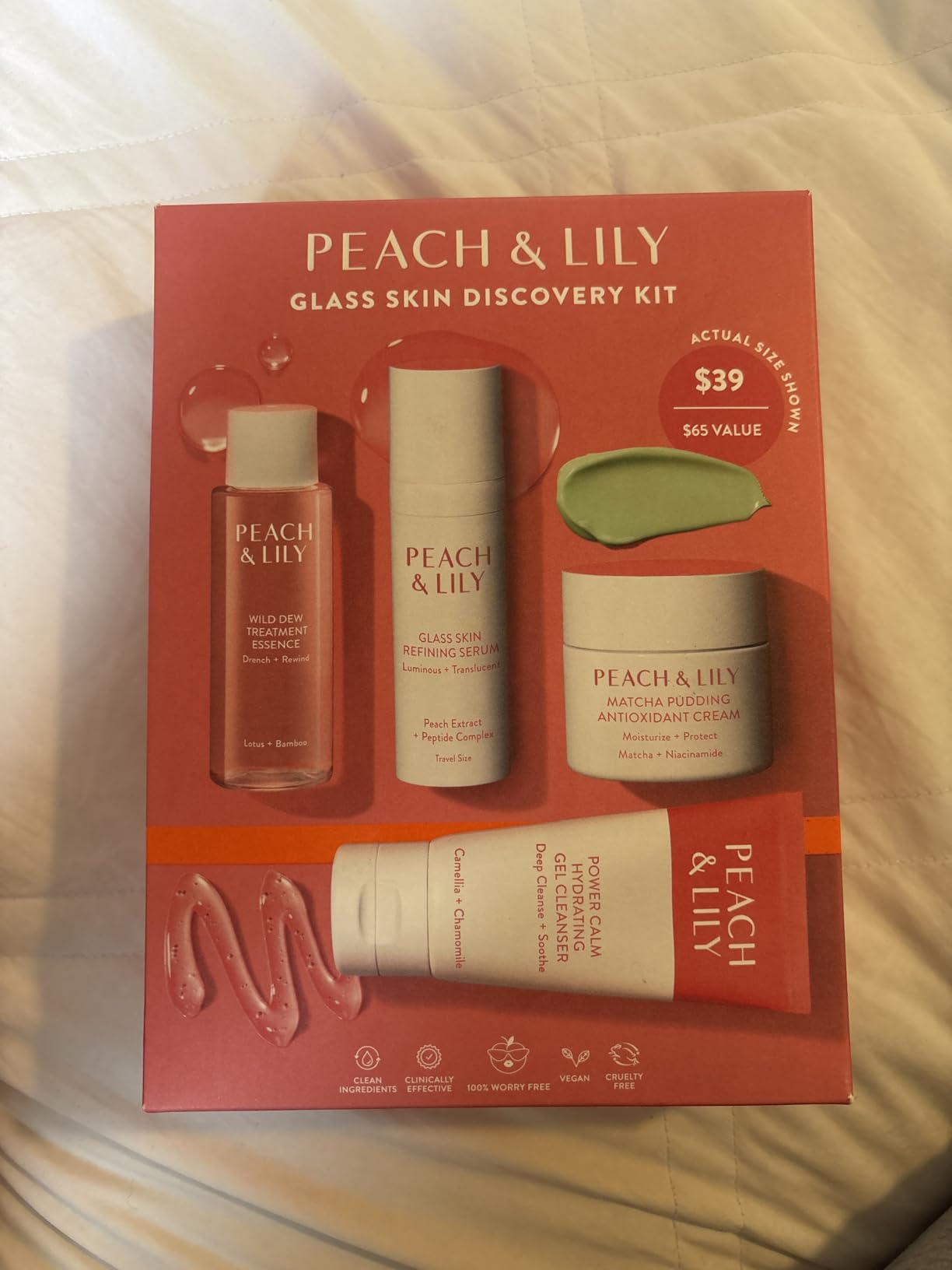Peach & Lily - Glass Skin Discovery Kit (4 Products) - 1 Cleanser, 1 Essence, 1 Serum & 1 Cream - Skin Care Set - Acne Routine - Travel Essentials - Self Care - Vegan & Cruelty Free - Korean Beauty customer photo 1