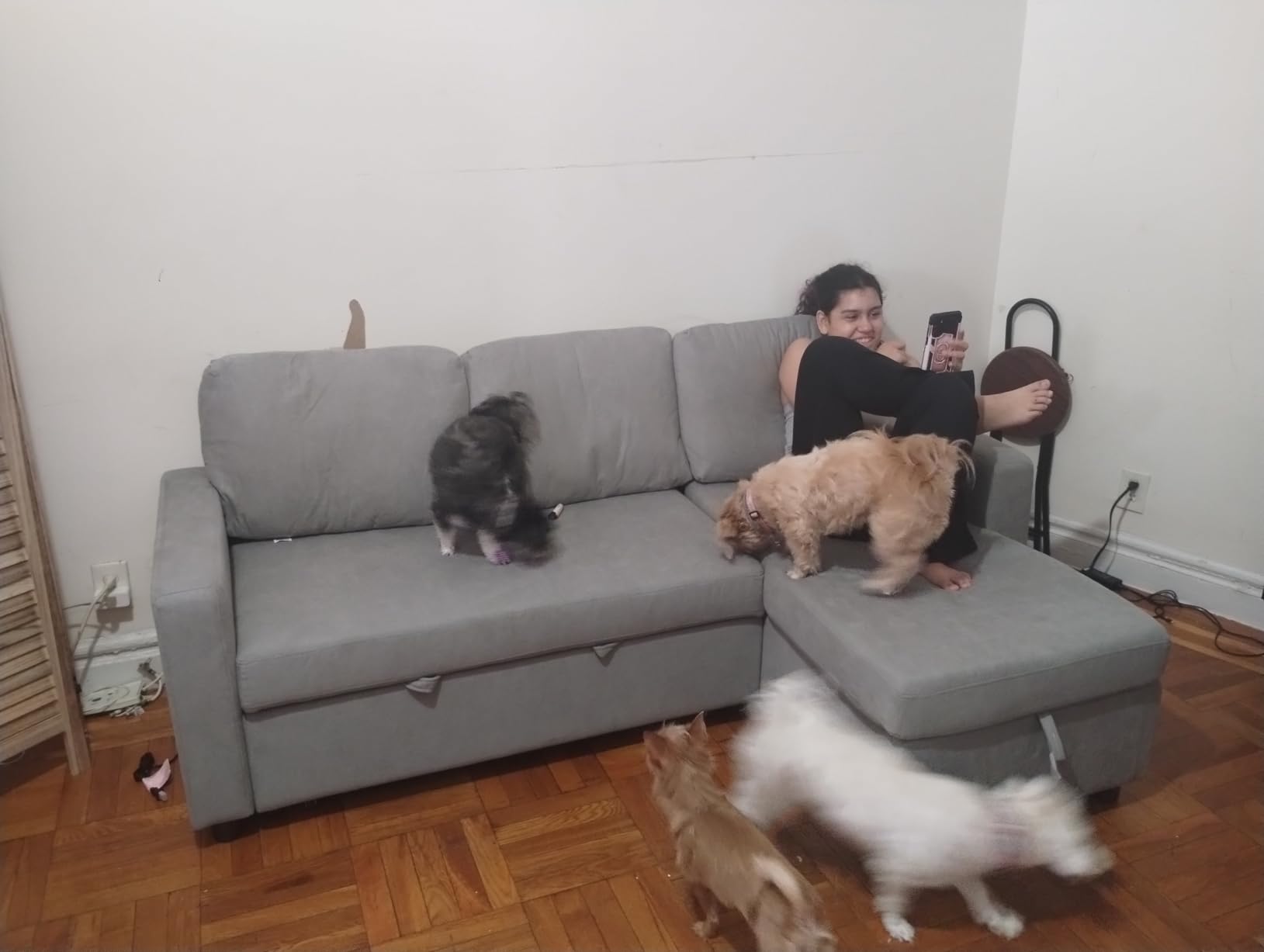 Yaheetech L Shaped Pull Out Sectional Sofa Bed with Storage, Black customer photo 1