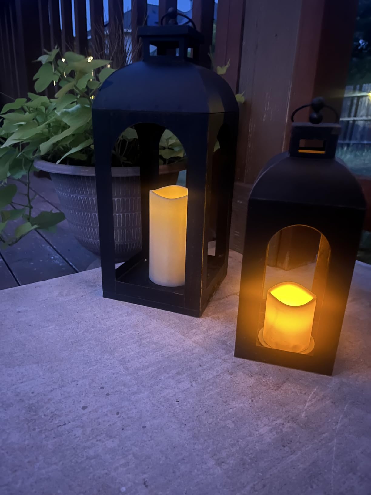 LED Lantern Decorative Outdoor&Indoor, Set of 2 (17’’&13’’) Black Metal Lanterns Decor, Vintage Hanging Candle Holder for Home Porch Wedding Halloween Christmas Decorations Battery Powered customer photo 1