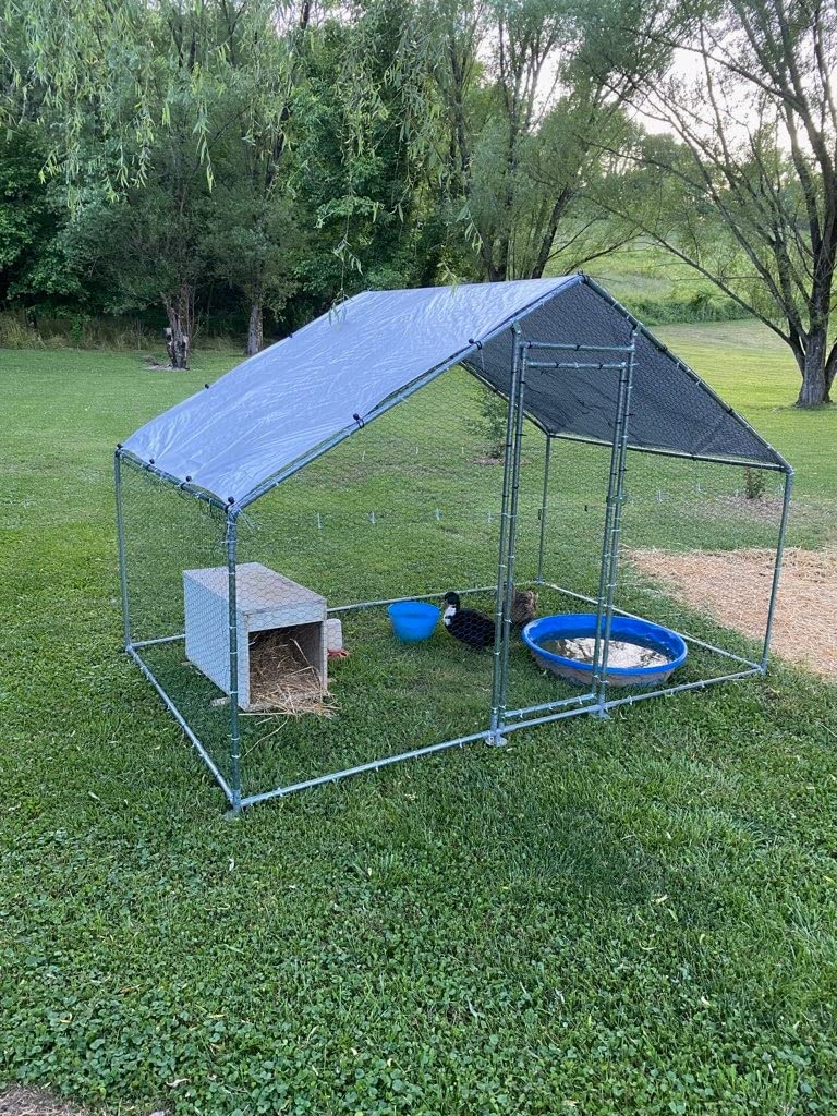 NUGRIART Large Metal Chicken Coop Walk-in Poultry Cage Hen Duck Run House with Waterproof & Anti-UV Cover Galvanized Rabbits Habitat Spire Shaped Cage for Outdoor Yard Farm Use customer photo 2