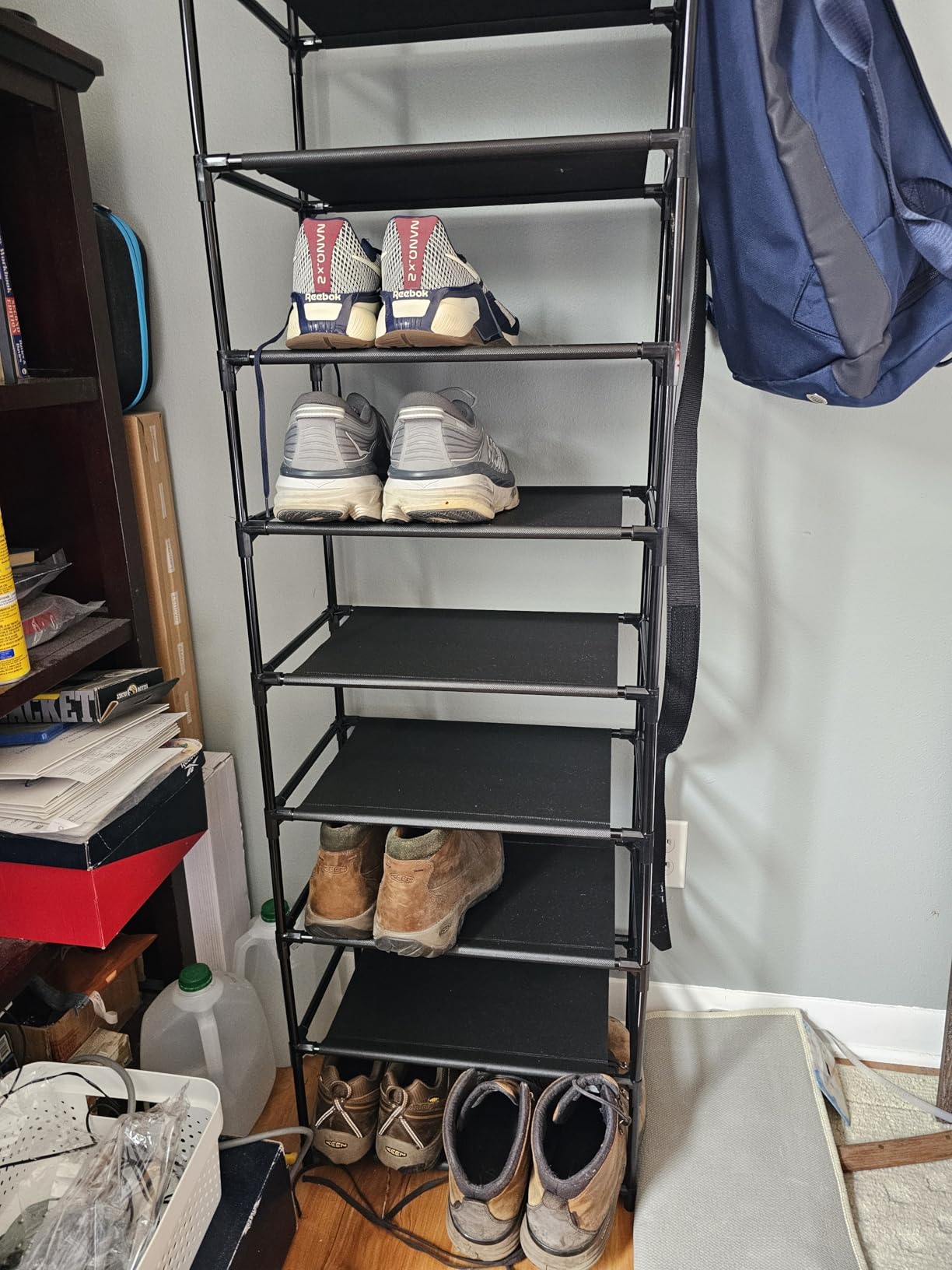 LANTEFUL 10 Tiers Tall Shoe Rack 20-25 Pairs Boots Organizer Storage Sturdy Narrow Shoe Shelf for Entryway, Closets with Hooks, Black customer photo 1