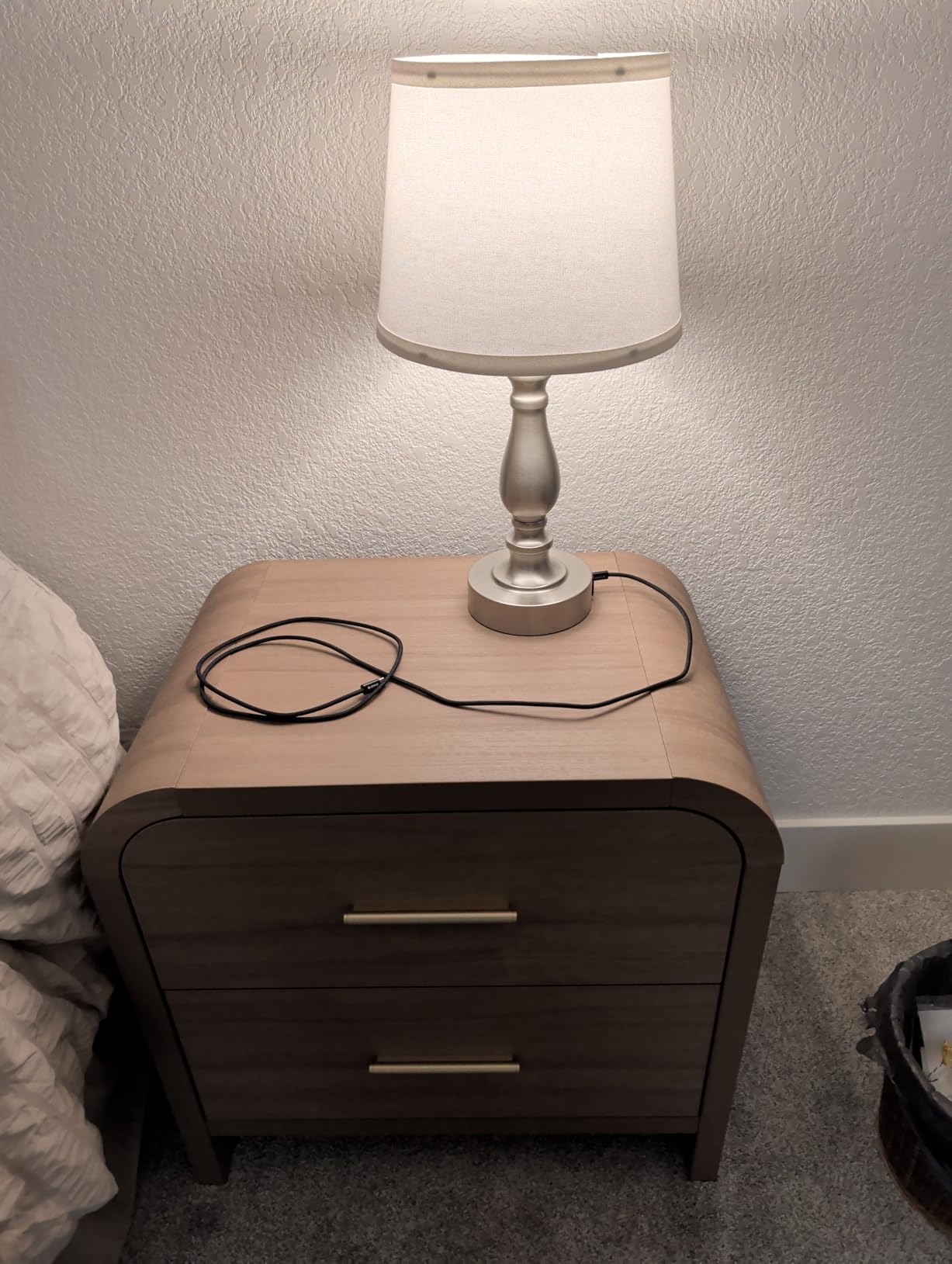 EJIAXIN Lamps for Bedroom Set of 2,Touch Bedside Table Lamp with USB C+A Ports,Dimmable Nightstand Lamps with Round Fabric Linen Lampshade for Living Room Reading Bed Side End Table,Bulbs Included customer photo 1