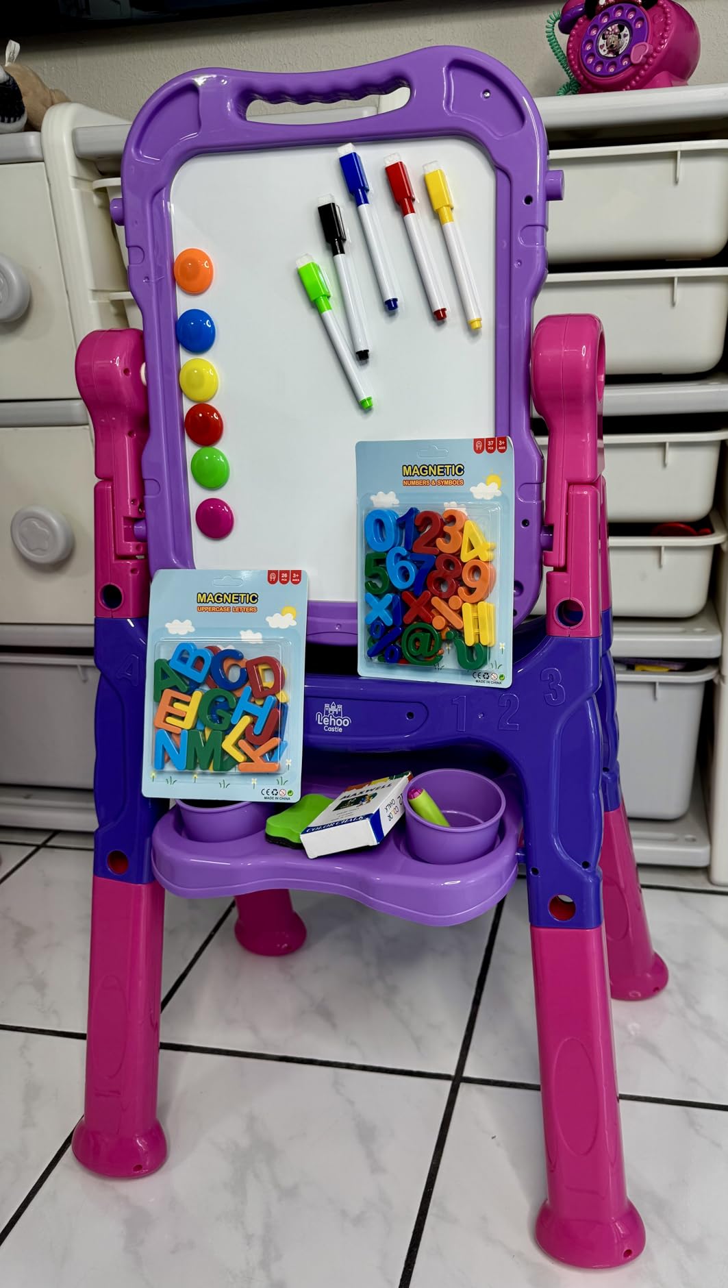 Lehoo Castle Easel for Kids 3-5, Magnetic Chalkboard Whiteboard(Purple) customer photo 1