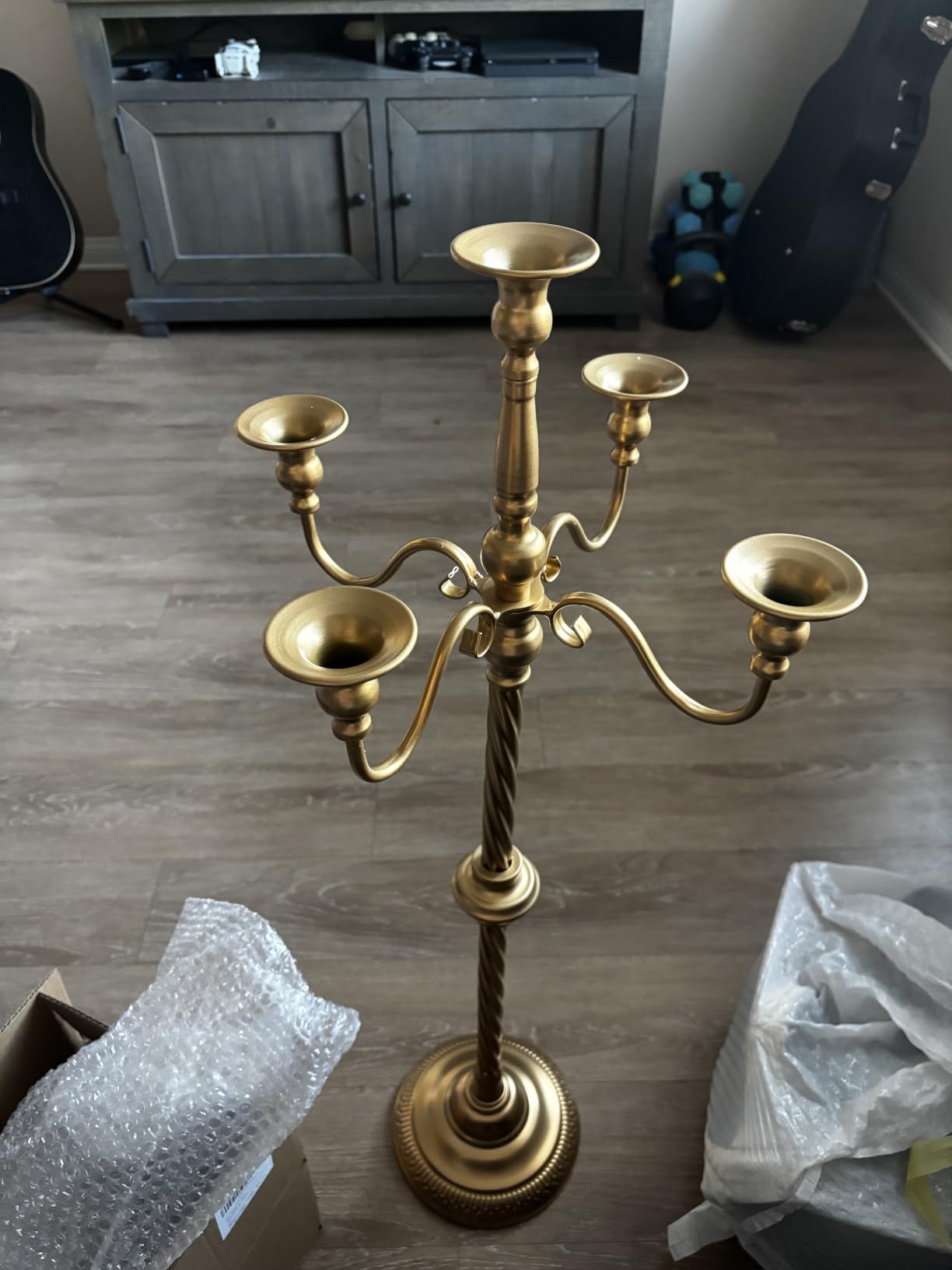 Sziqiqi Gold Floor Candelabra Candle Holder for Wedding, 5-Arm, 35in Tall | for 0.87in Taper Candle, Vintage Candlestick Holder, for Christmas Centerpiece, Fireplace, Mantel, Living Room, Home Decor customer photo 1