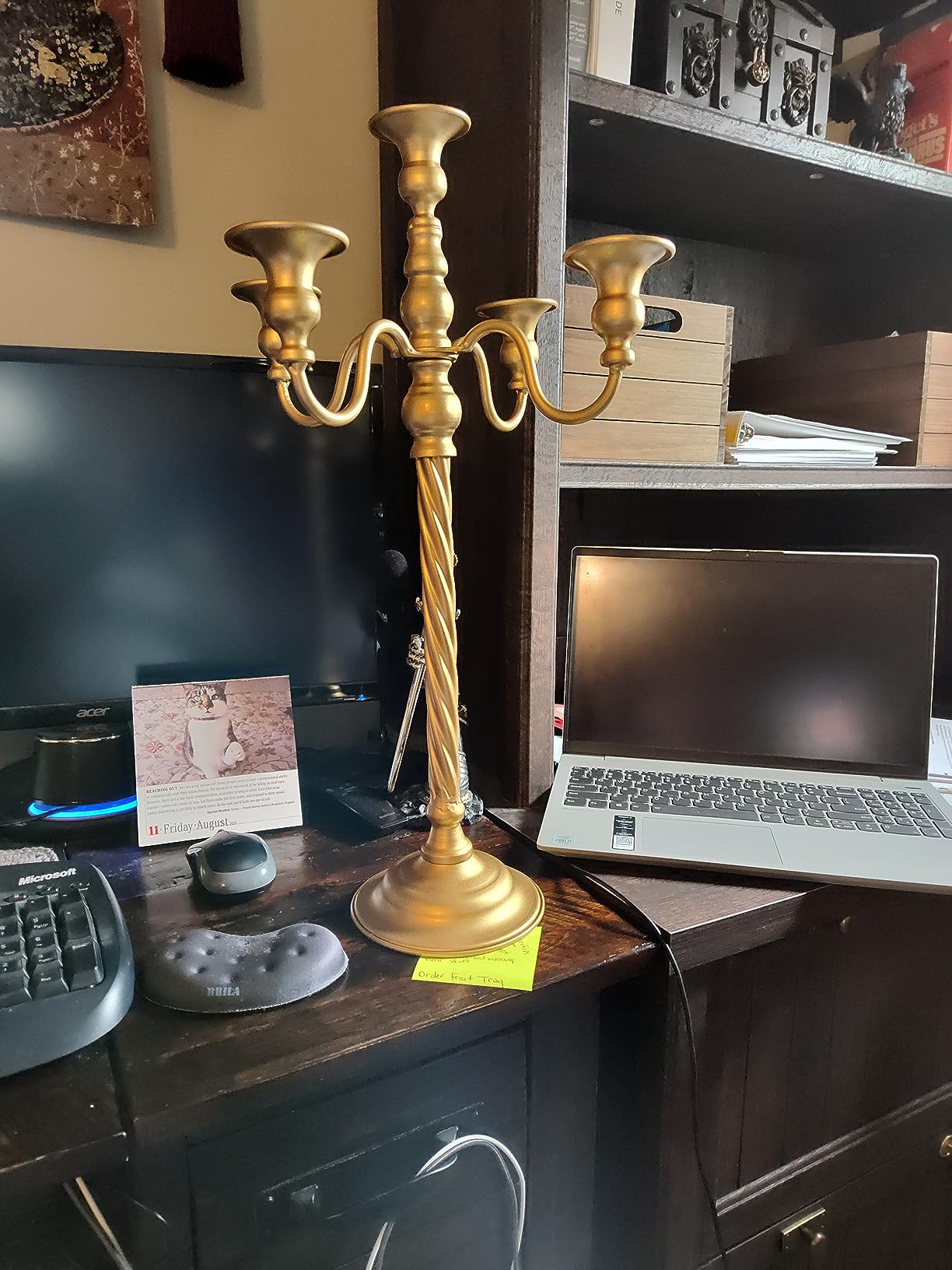 Sziqiqi Gold Floor Candelabra Candle Holder for Wedding, 5-Arm, 35in Tall | for 0.87in Taper Candle, Vintage Candlestick Holder, for Christmas Centerpiece, Fireplace, Mantel, Living Room, Home Decor customer photo 2