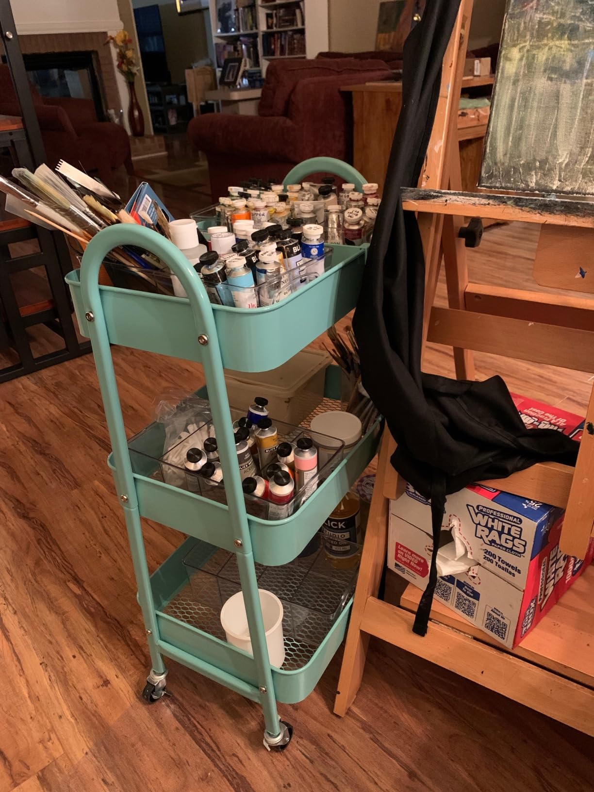 EAGMAK 3 Tier Utility Rolling Cart, Metal Storage Cart with Handle and Lockable Wheels, Multifunctional Storage Organizer Trolley with Mesh Baskets for Kitchen, Living Room, Office, Garage (Black) customer photo 2