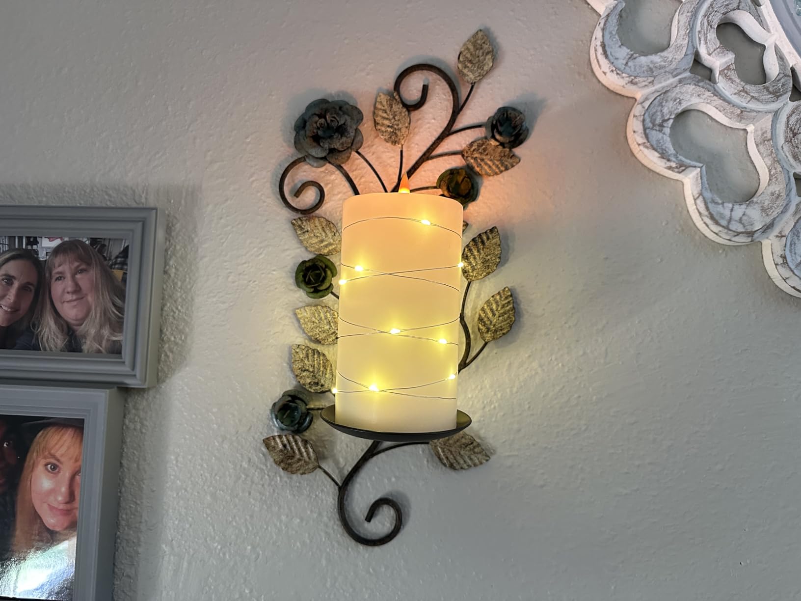 Wall Sconces Candle Holder Set of 2, Antique Multi-Color Leaf Branch Wall Mount Hanging Metal Wall Candle Holder Candle Sconce for Living Room Dining Room… customer photo 1