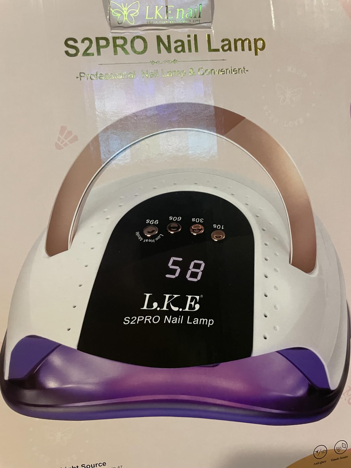 LKE 268W UV LED Nail Lamp for Pro Salon & Home Use with Auto-Sensor, White | Works for salon & home, cures UV Gel. 4 Timers (10-99s), 57 beads, LCD Display, Low-heat for sensitive nails, Detachable Base customer photo 1