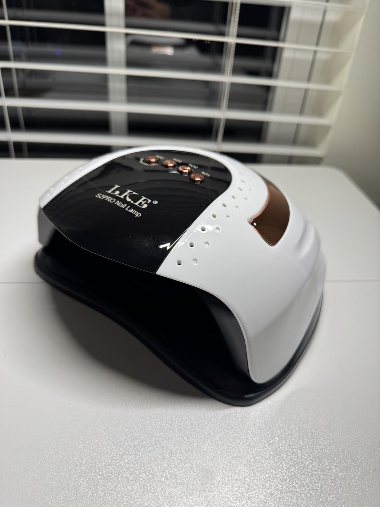 LKE 268W UV LED Nail Lamp for Pro Salon & Home Use with Auto-Sensor, White | Works for salon & home, cures UV Gel. 4 Timers (10-99s), 57 beads, LCD Display, Low-heat for sensitive nails, Detachable Base customer photo 2