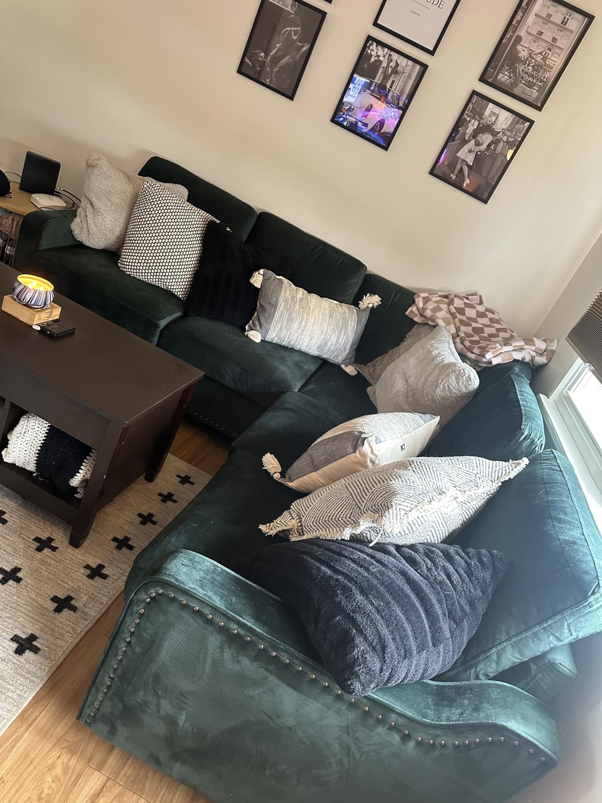 HONBAY Convertible Sectional Sofa L Shaped Couch,Dark Grey customer photo 1