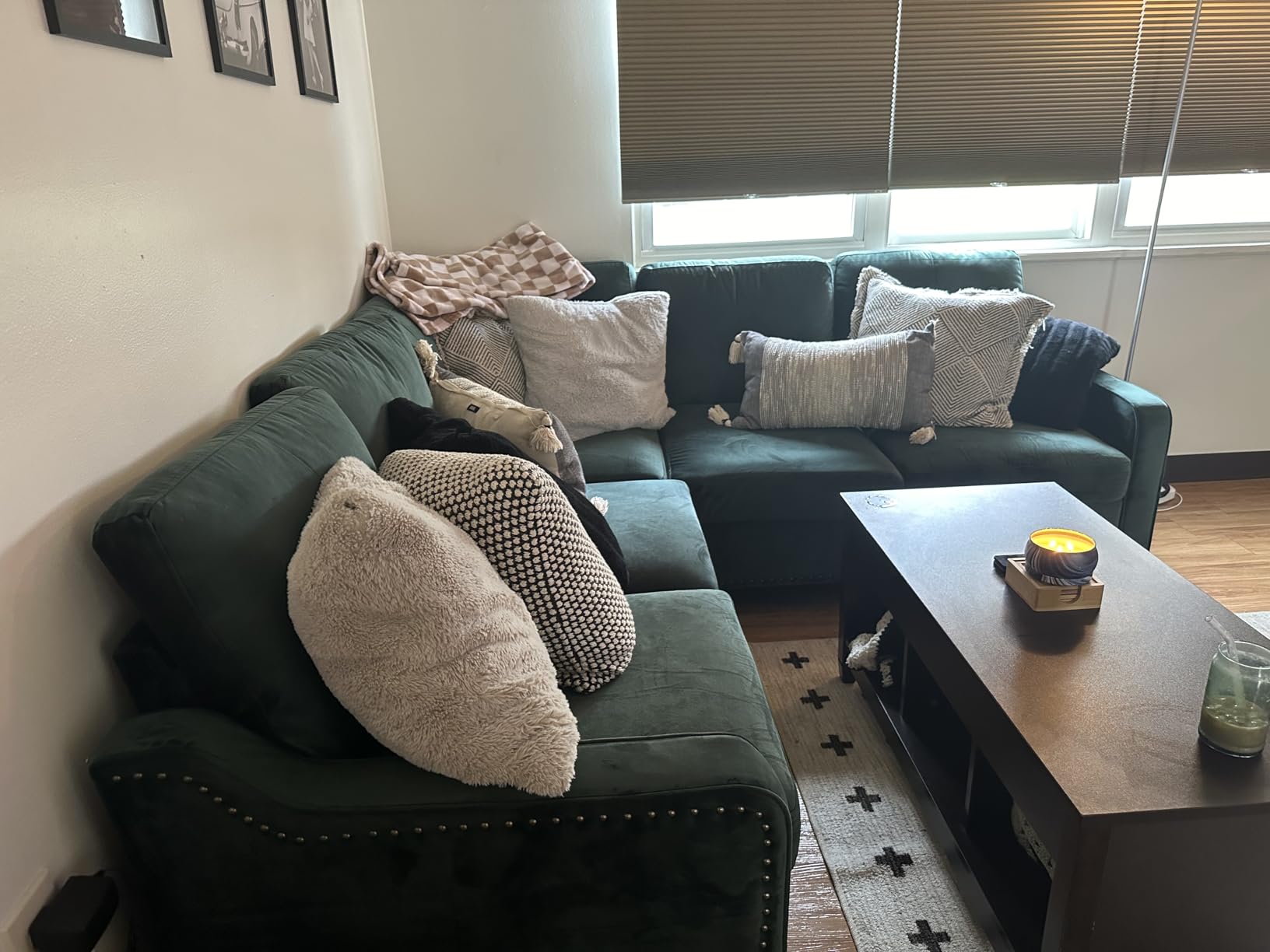 HONBAY Convertible Sectional Sofa L Shaped Couch,Dark Grey customer photo 2