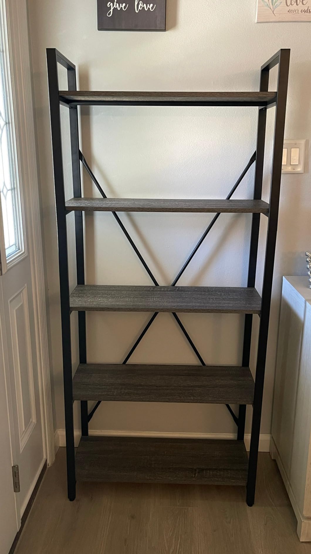 BON AUGURE Industrial Bookshelf, Etagere Bookcases and Book Shelves 5 Tier, Rustic Wood and Metal Shelving Unit (Rustic Oak) customer photo 1