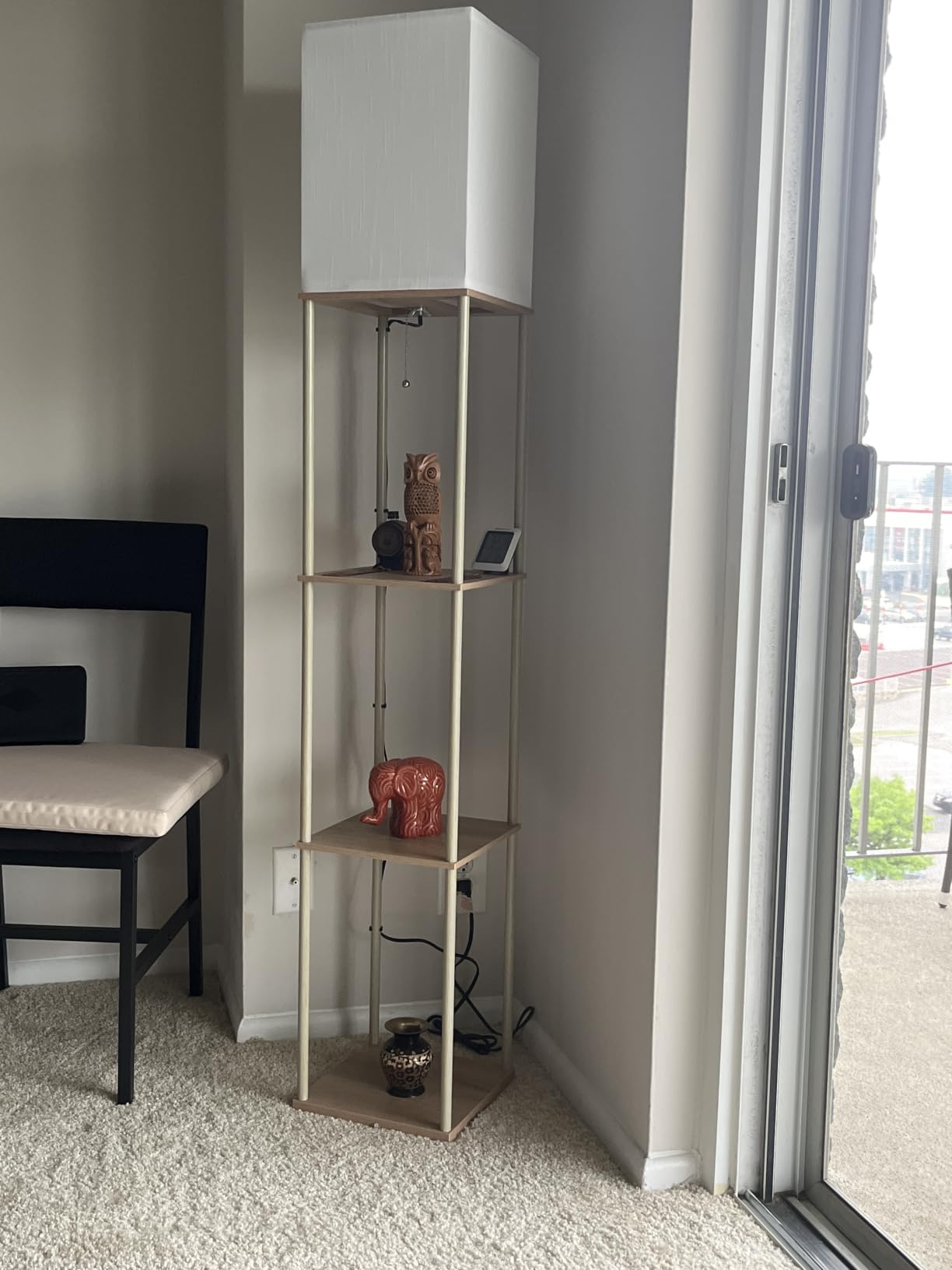 Floor Lamp with Shelves for Living Room, Shelf Floor Lamp with 3 CCT LED Bulb, Corner Display Standing Column Lamp Etagere Organizer Tower Nightstand with White Linen Shade for Bedroom, Office customer photo 1