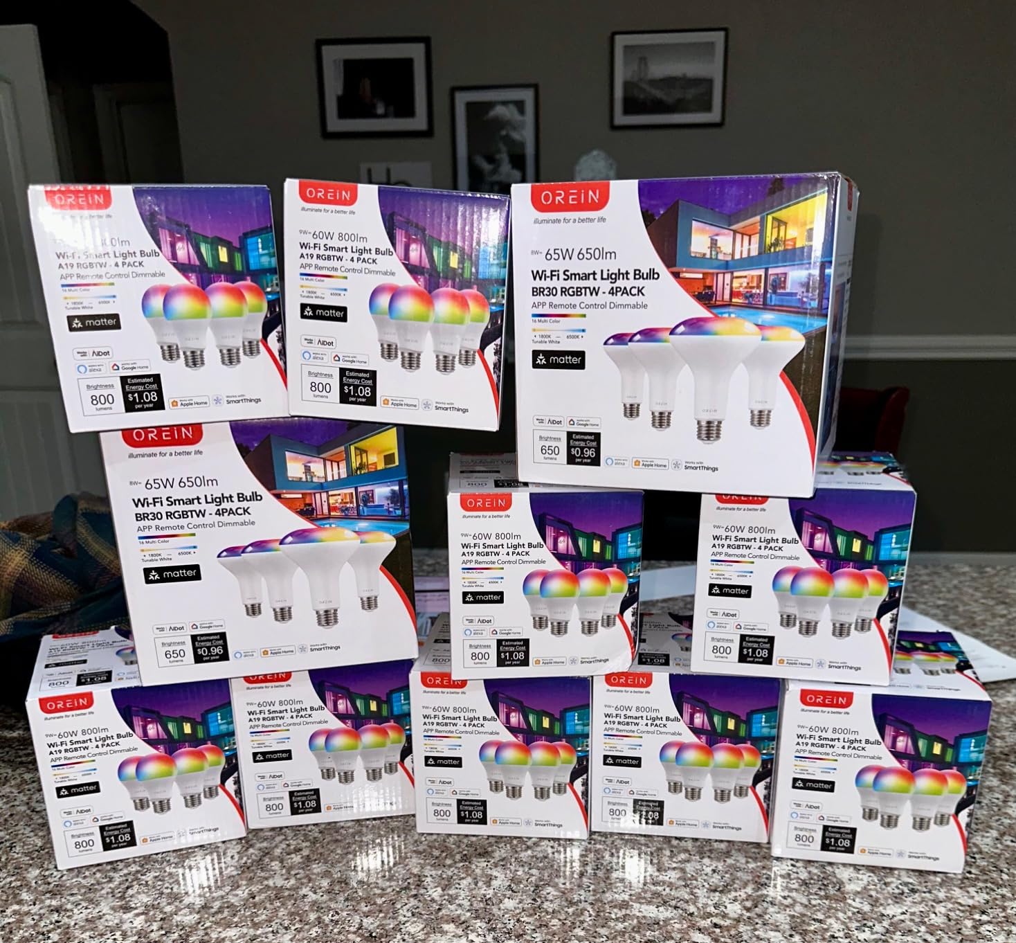 OREiN Matter Smart Light Bulb, A19 RGBTW Color Changing Light Bulbs, 4 Pack customer photo 2