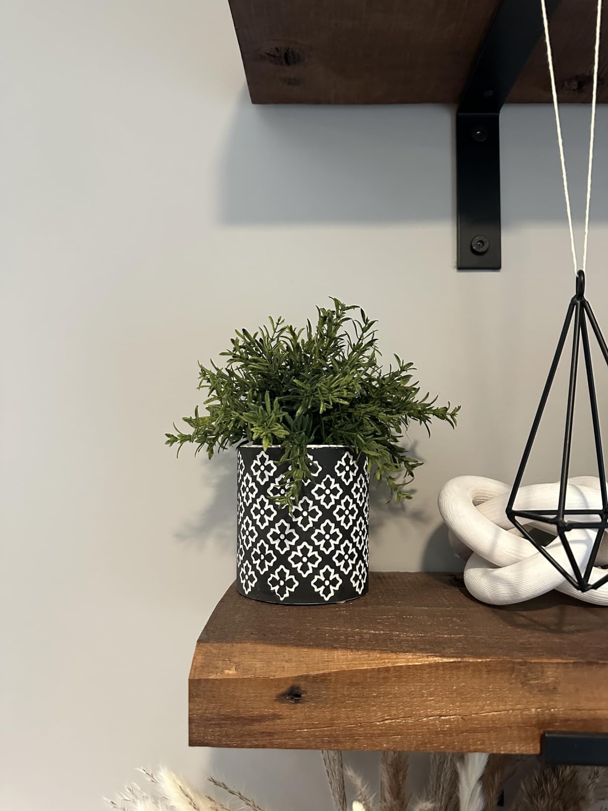 Winlyn 3-Pack Artificial Potted Plants - Faux Eucalyptus, Rosemary, Boxwood Greenery in Small Black & White Geometric Concrete Pots -Desk, Table, Shelf, Windowsill Decor for Indoor Outdoor Home Office customer photo 1