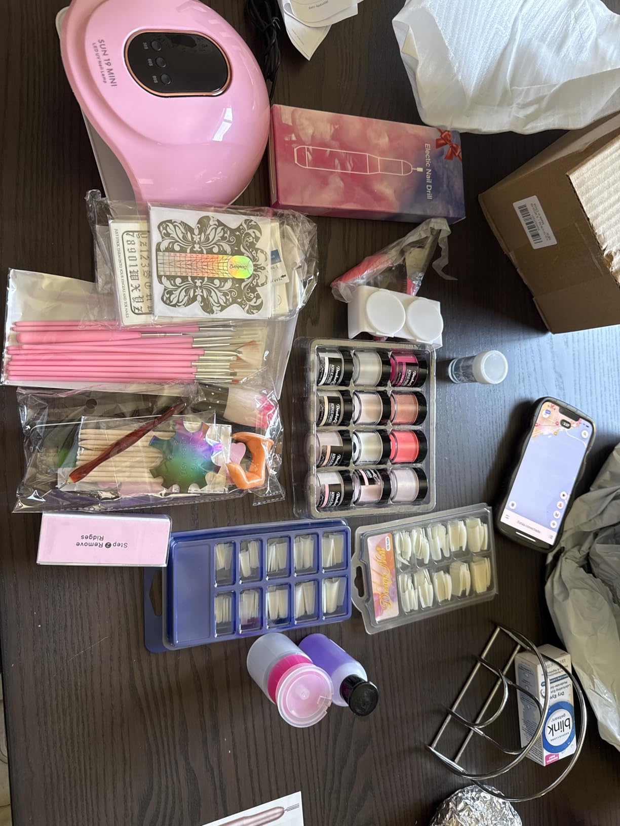 Acrylic Nail Art Kit for Beginners with U V Lamp and Drill | Complete manicure set includes acrylic powder, brush, glitter, file, French tips, nail drill and U V lamp for home use customer photo 2