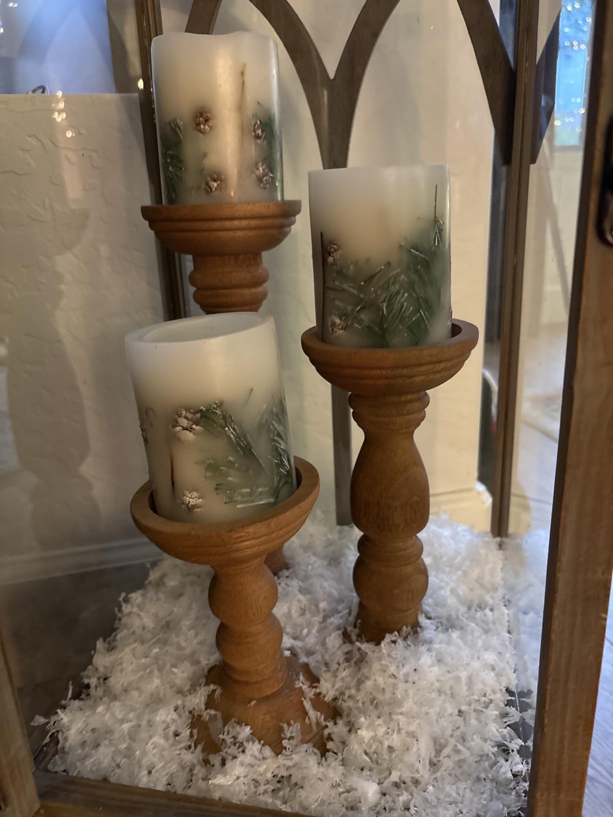BANOMII Farmhouse Wooden Candle Holders for Pillar Candles Set of 3, Rustic Wood Candle Holder Table Centerpiece Decor, 12'' 9'' 6'' Vintage Tall Candle Stand Decorative, Brown customer photo 2
