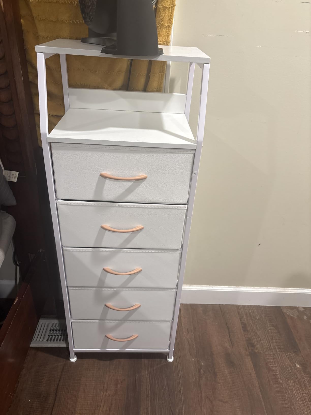 Furnulem White Tall Dresser for Bedroom, 5 Fabric Bins Tall Nightstand customer photo 1