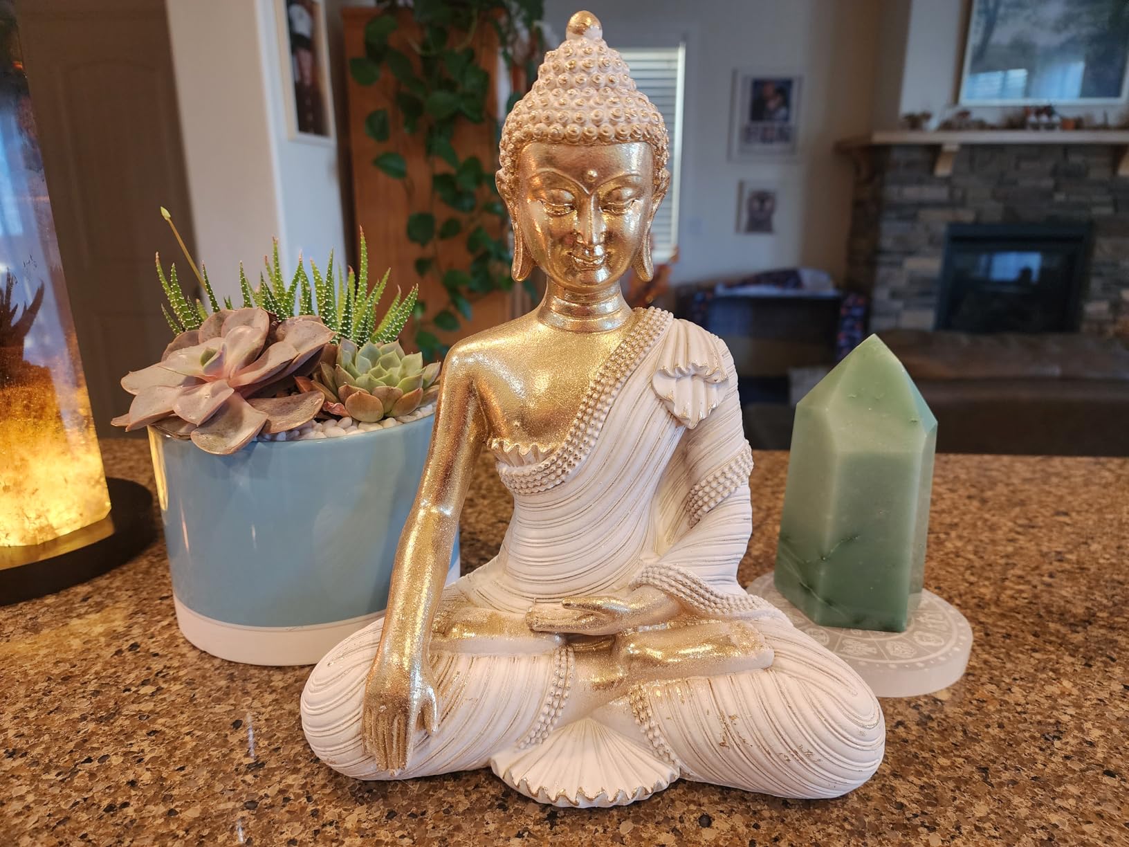 Gold Buddha Statue 10.2'' - Large Indoor Buddha for Home Decor, Zen, Living Room & Meditation customer photo 2