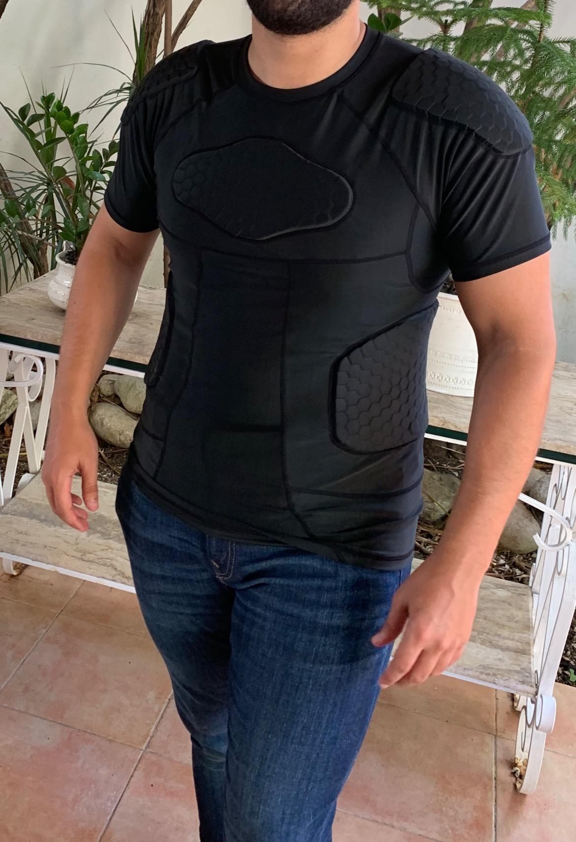 DGXINJUN Men Padded Football Chest Rib Protector Shirt Heart Shoulder Guard Sternum for Football Baseball Softball Rugby customer photo 1