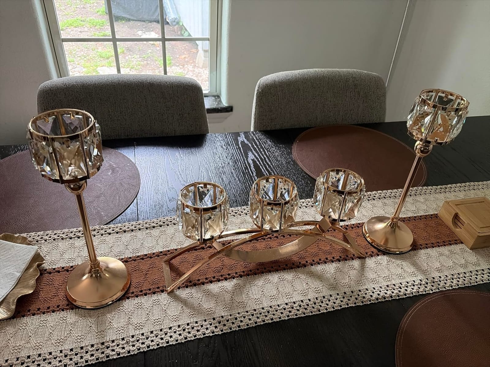 3 Arms Crystal Candle Holders, Arch Candlestick Table Candelabras Centerpieces for Wedding, Dinning Room, Cabinet Ornaments, Home Decoration, Gift (3-arm Arched, Gold) customer photo 1