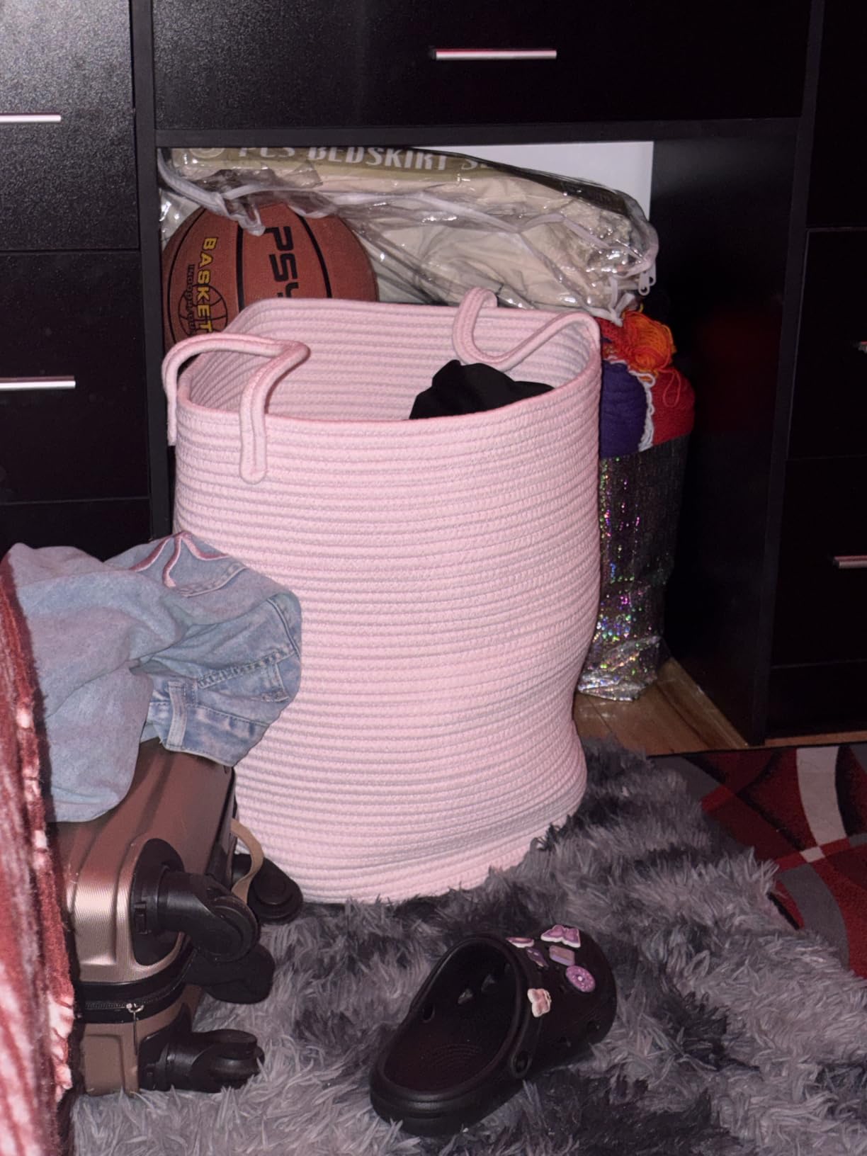 XUANGUO Cotton Rope Laundry Basket Hamper for Girls Kids Baby Nursery Pink customer photo 1