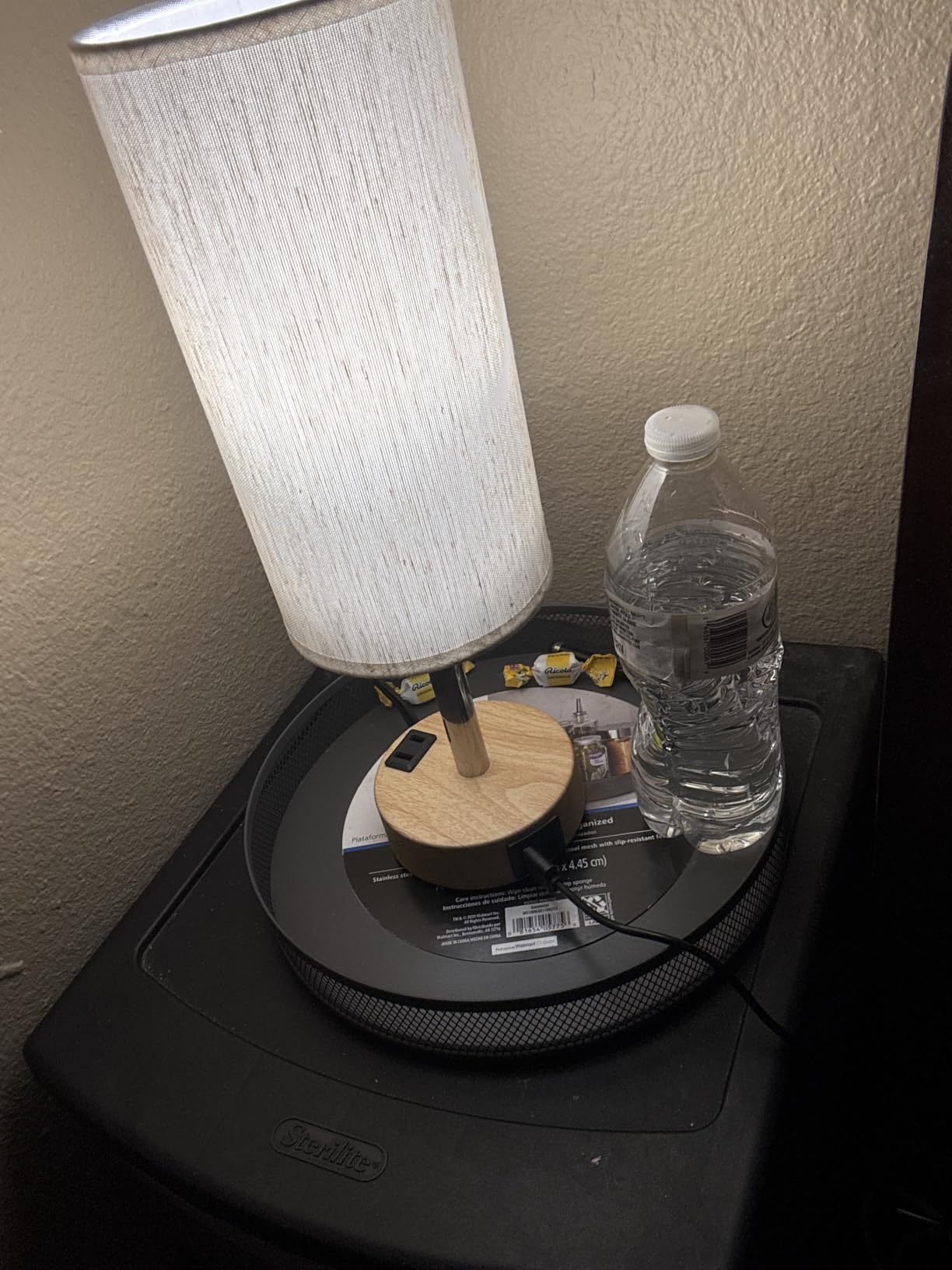 Fenmzee Bedside Table Lamp for Bedroom - Dimmable Touch, USB A+C, AC Outlet | 3-Way Dimmable, LED Bulb Included, Fabric Lampshade, Wood-Grain Metal Base, 14