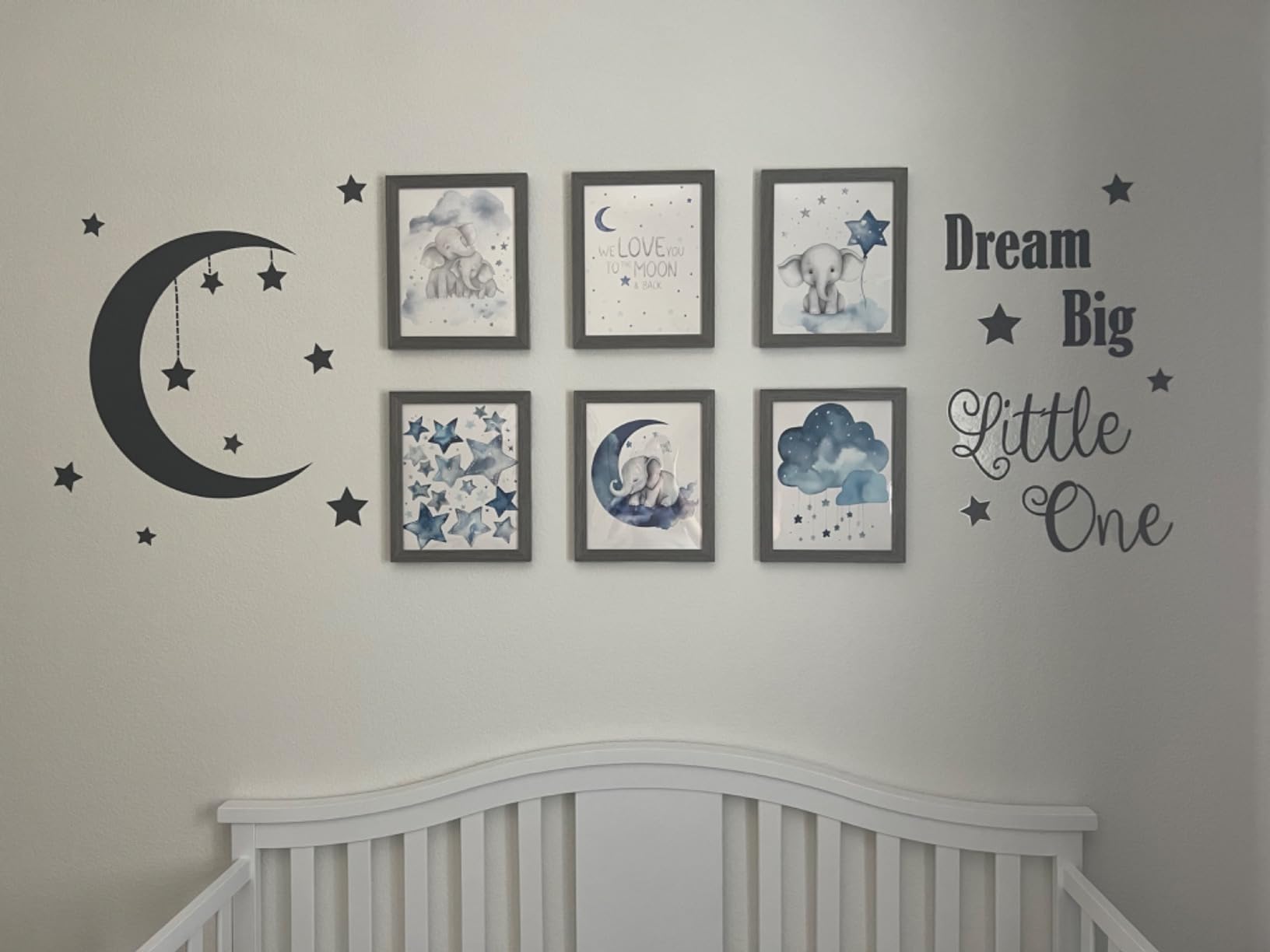 97 Decor Elephant Nursery Wall Art, 6 Pc Moon and Stars, 8x10 Unframed customer photo 2