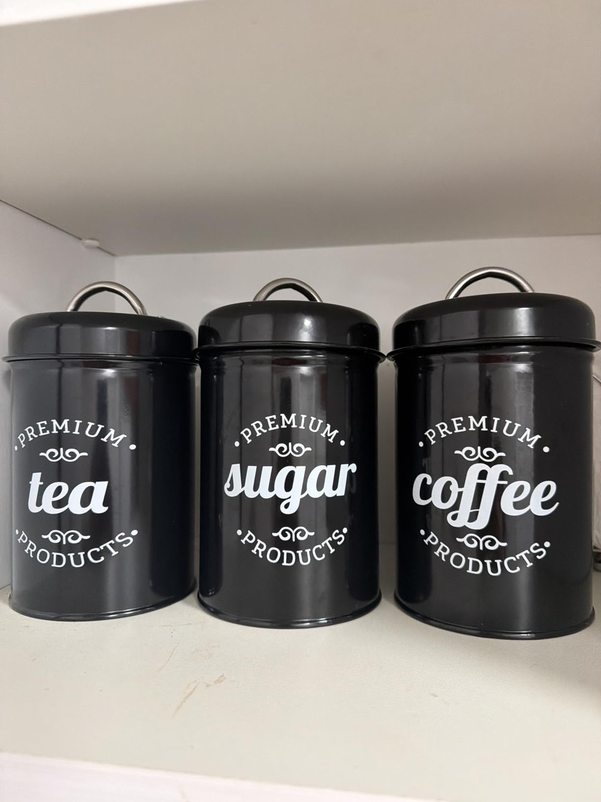 Coffee Tea Sugar Container Set of 3, Airtight Metal Canisters | Coffee Bar Storage, Farmhouse Kitchen Style customer photo 1