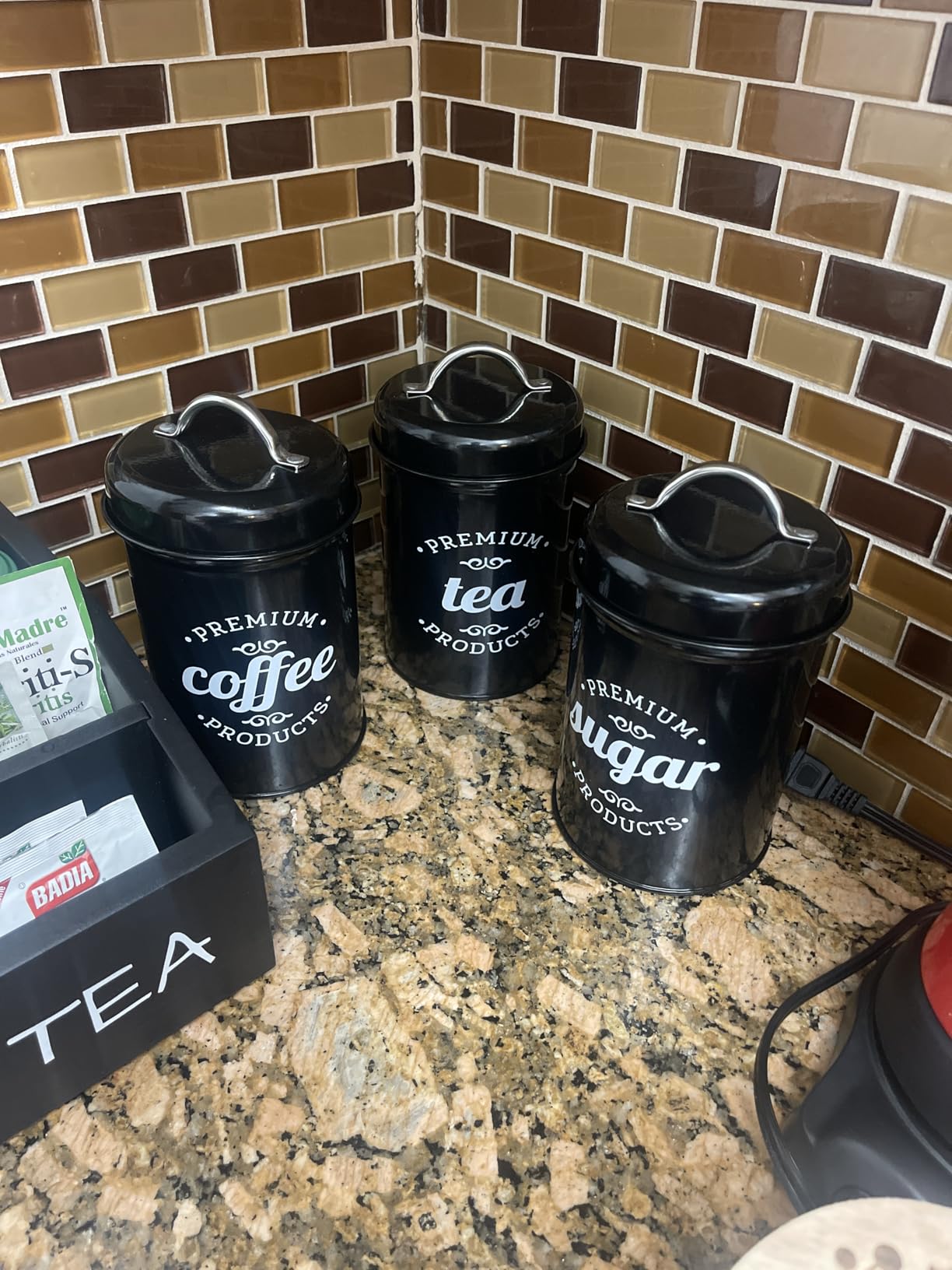 Coffee Tea Sugar Container Set of 3, Airtight Metal Canisters | Coffee Bar Storage, Farmhouse Kitchen Style customer photo 2