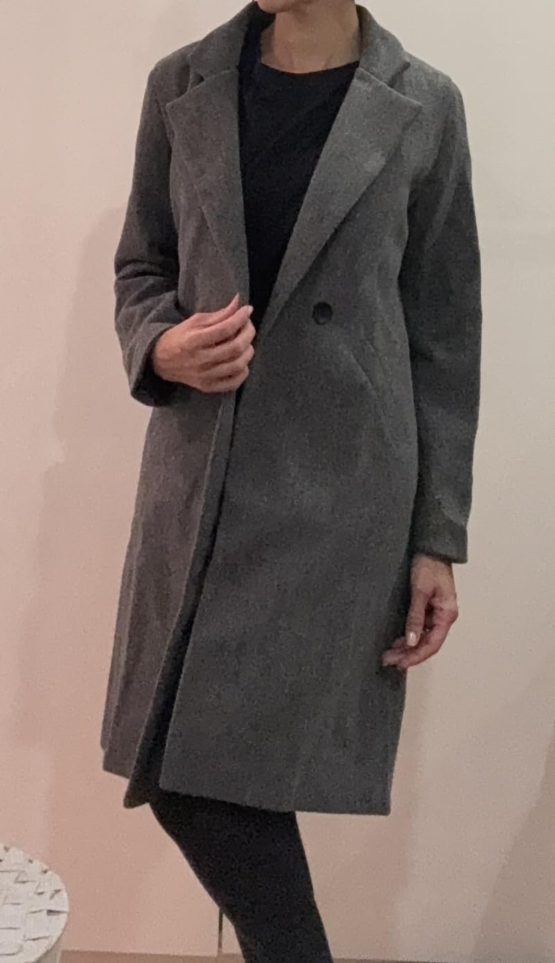 Hooever Women's Wool Coat Notch Lapel Double-Breasted Peacoat customer photo 1