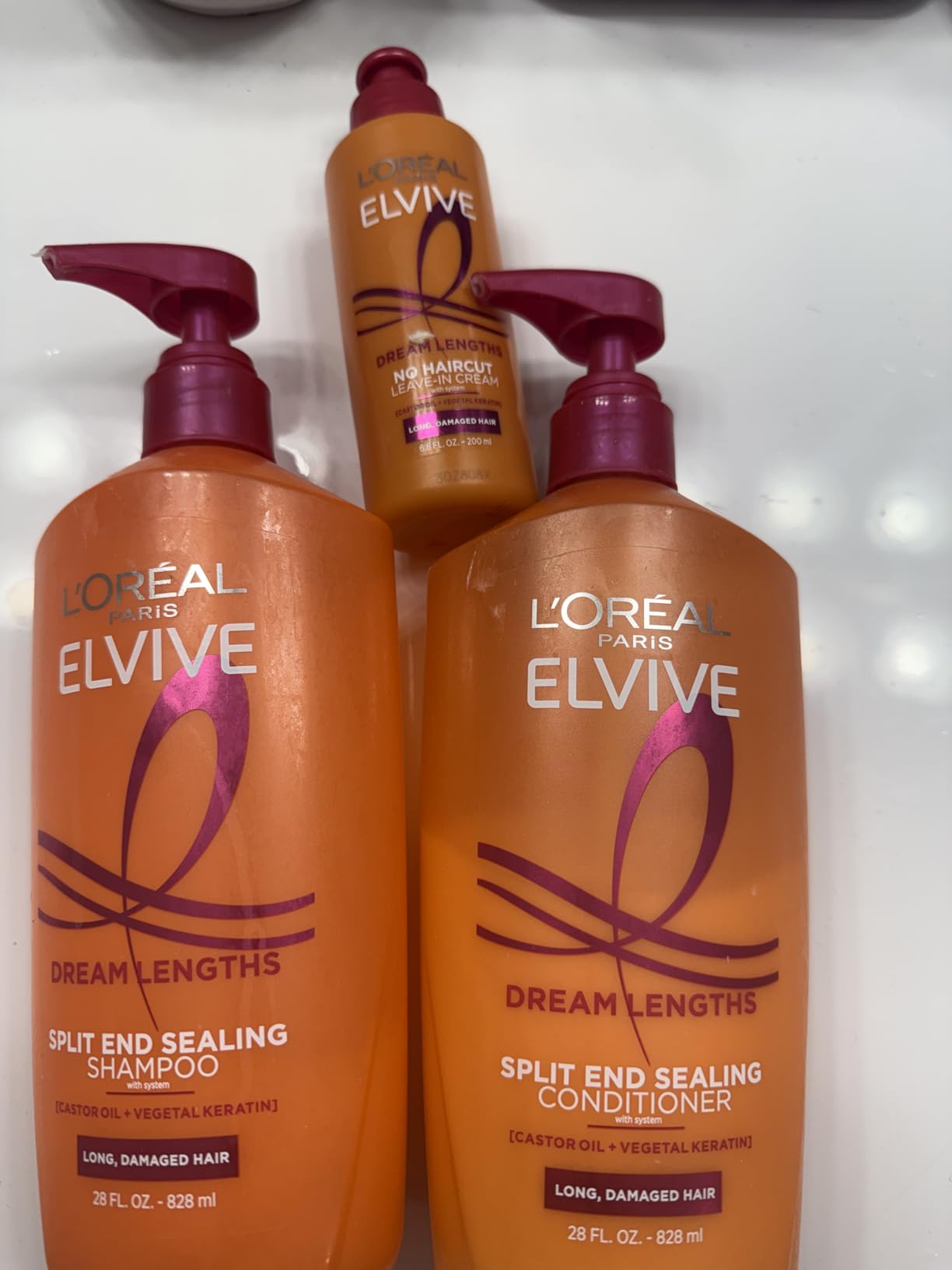 L'Oreal Paris Elvive Dream Lengths Shampoo & Conditioner Kit 28oz + No Haircut Cream Leave-in Conditioner, 6.8 fl. oz. customer photo 1