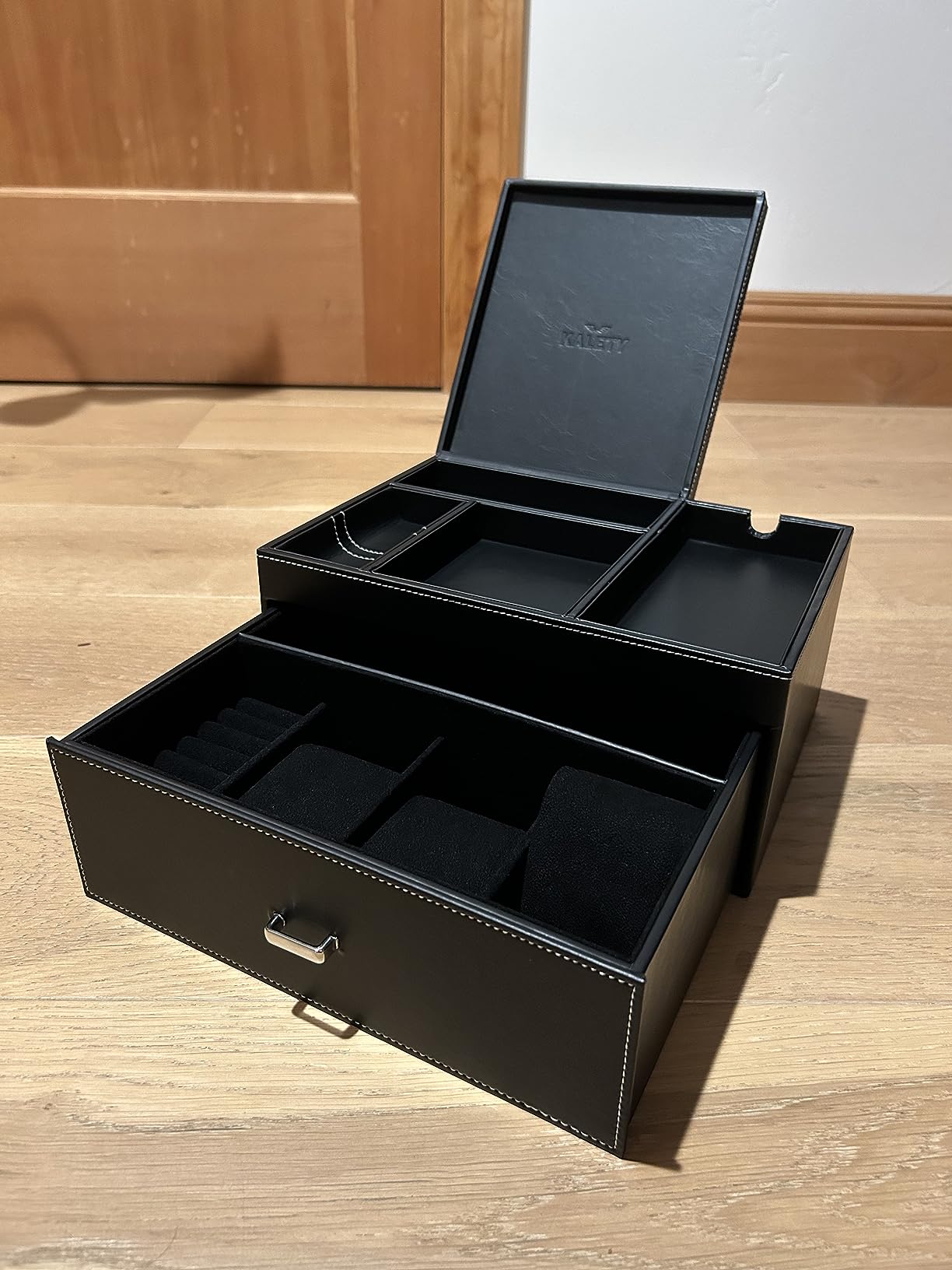 Mens Jewelry Box Organizer & Dresser Valet Tray - Premium Nightstand Station for Watches, Rings, and Accessories - Stylish Mens Dresser Top Organizer with Multiple Compartments and Soft Lining customer photo 1